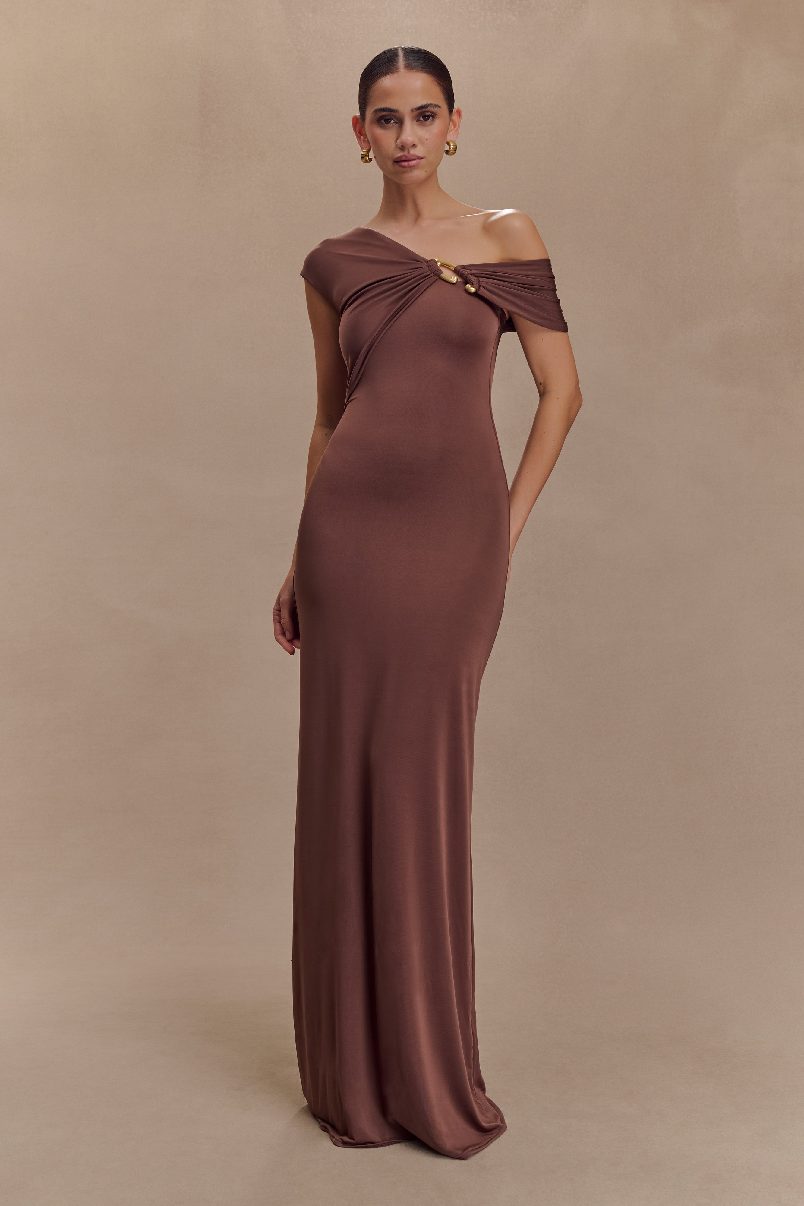 Off-Shoulder Bodycon Maxi Dress with Gathered Detail | Ashford