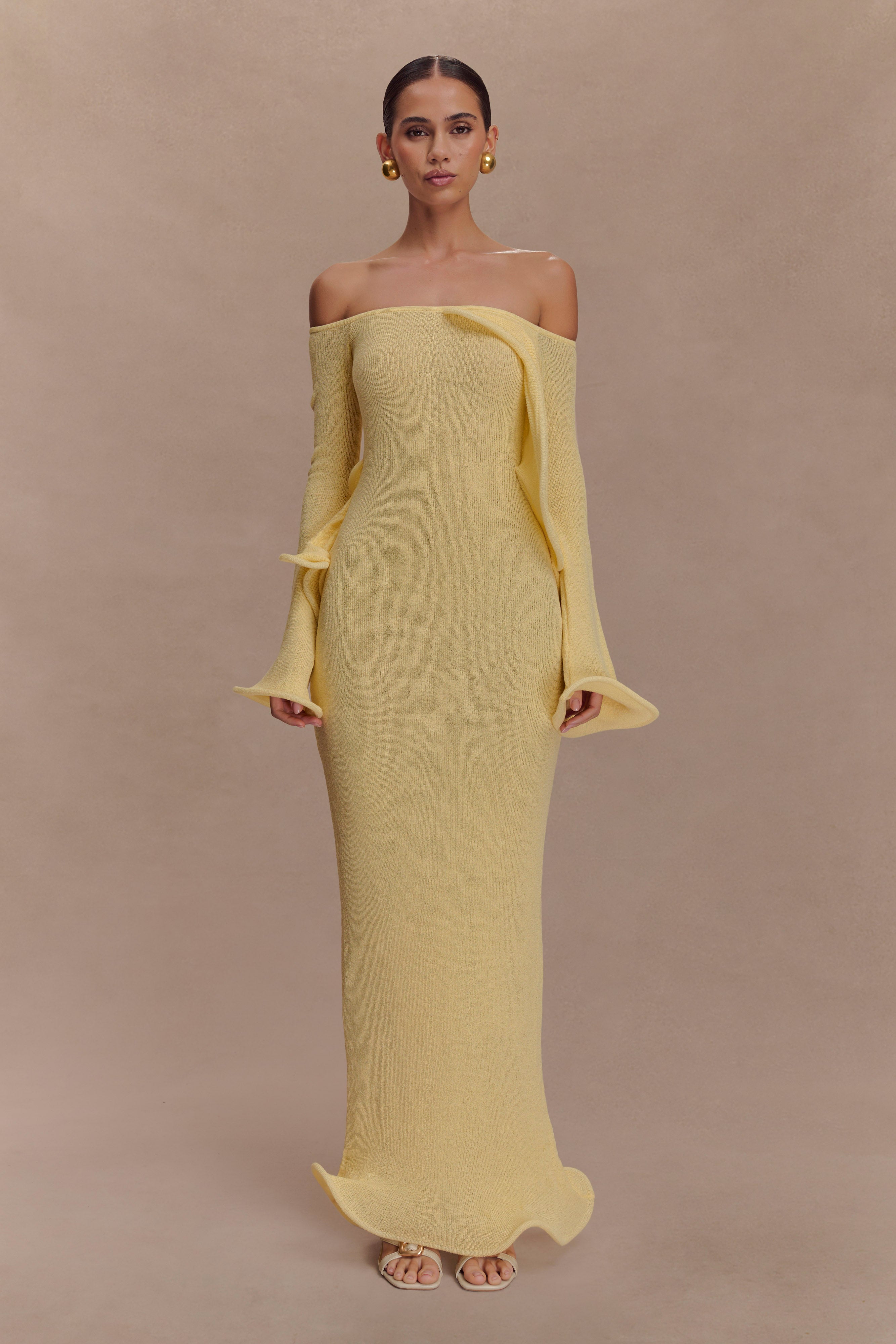 Off Shoulder Knit Maxi Dress with Bardot Neckline | Sandrine
