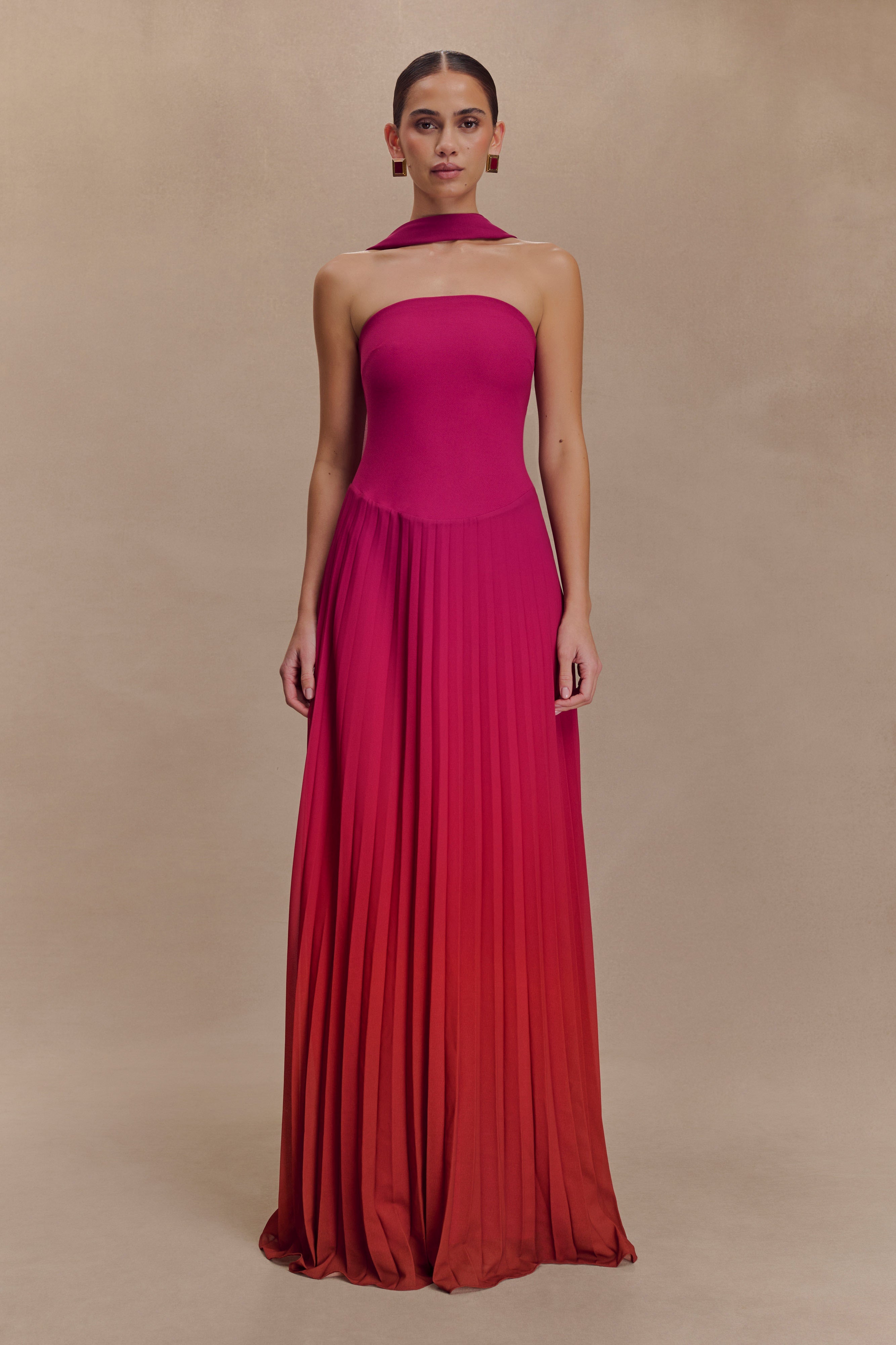 Chiffon Maxi Dress with Removable Scarf | Caira Ombre Dark Pink