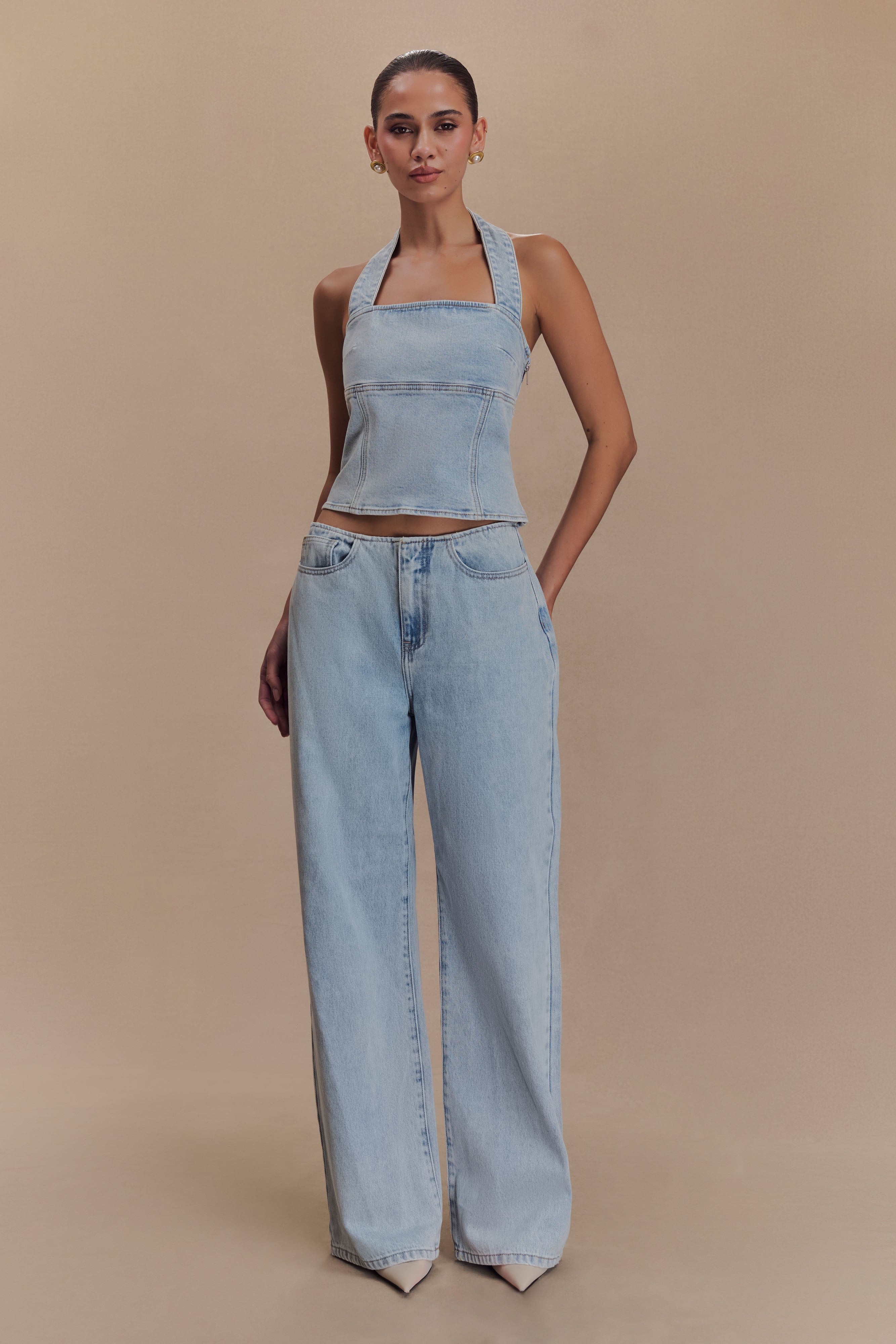 Light Blue Mid Rise Flare Jeans for Women | Caitlin Denim