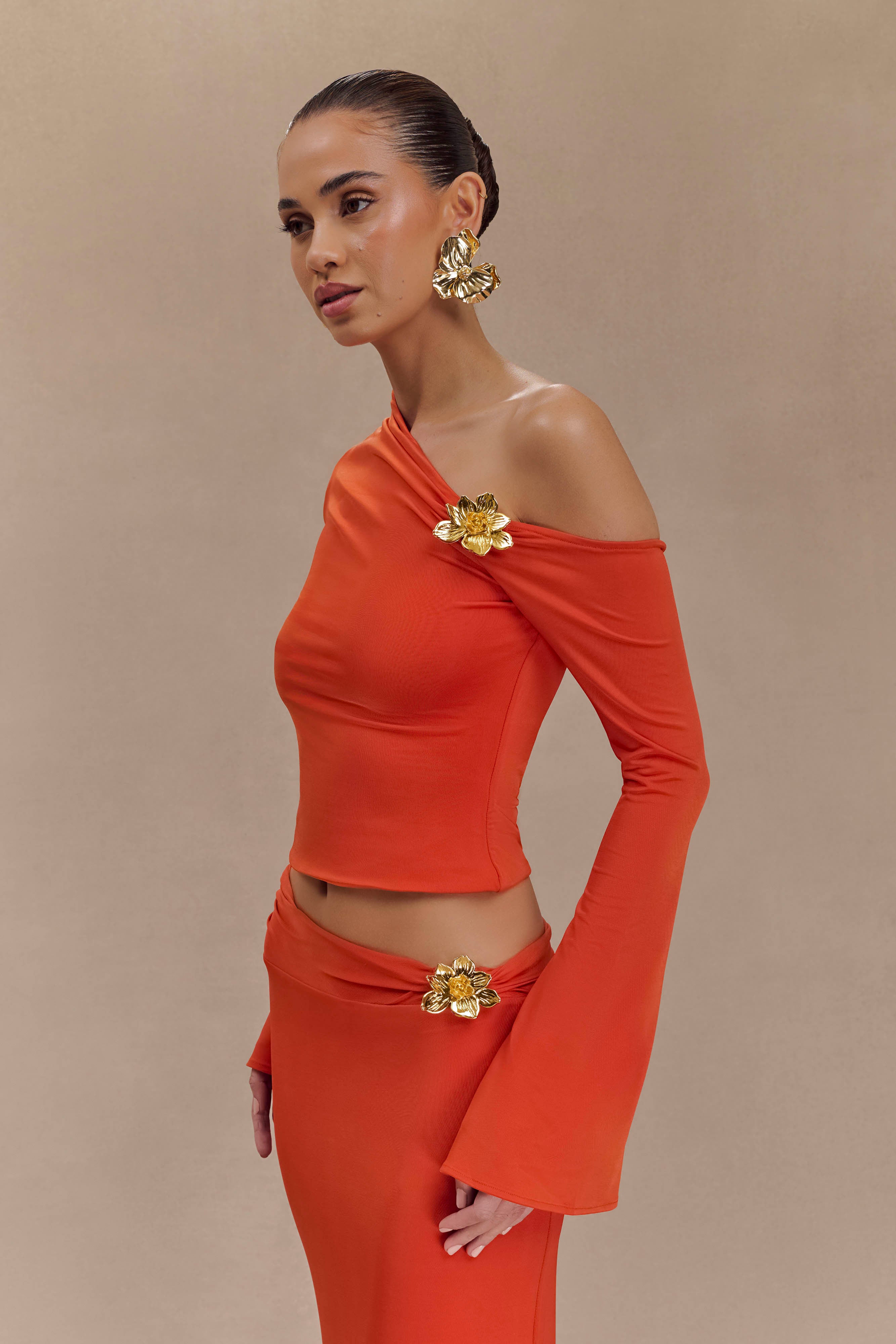 Floral Hardware Asymmetrical Long Sleeve Top | Ainsley