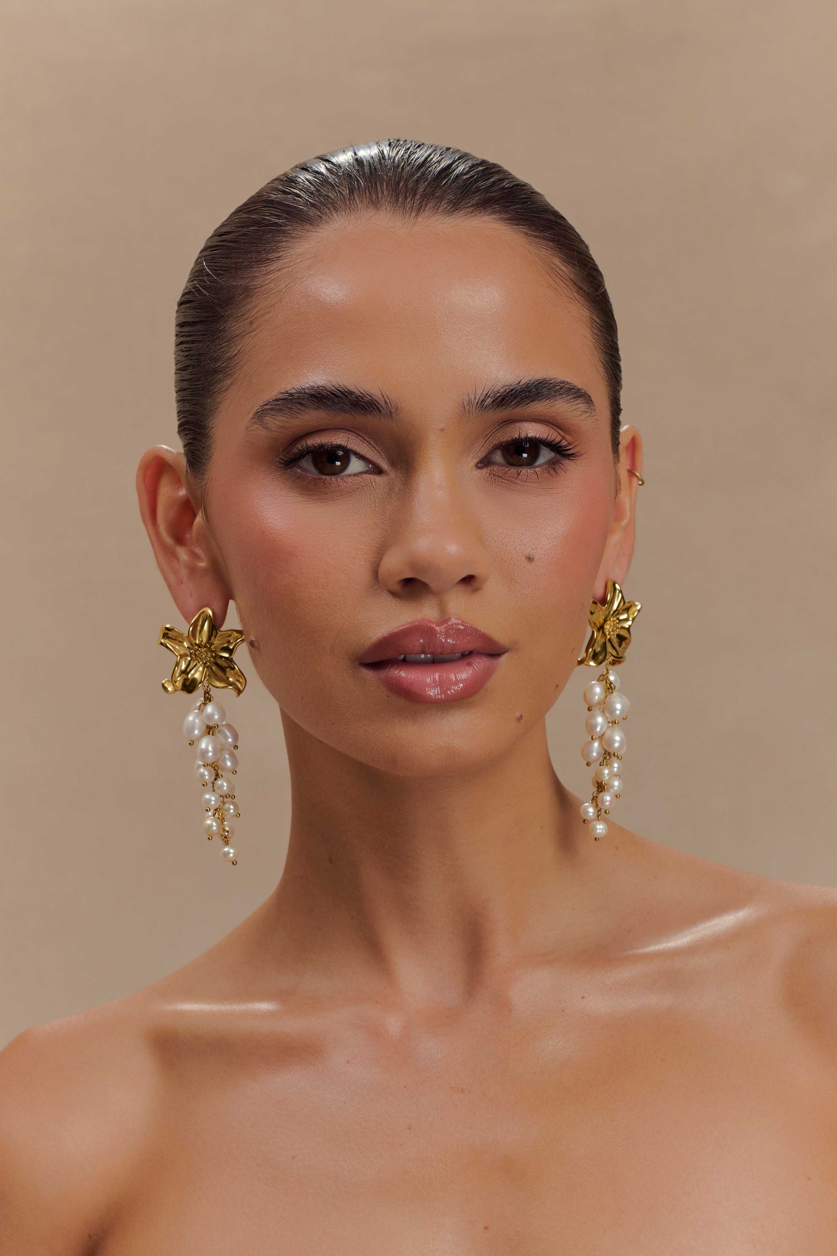 Freshwater Pearl Earrings with Floral Design & Gold Accents | Eva