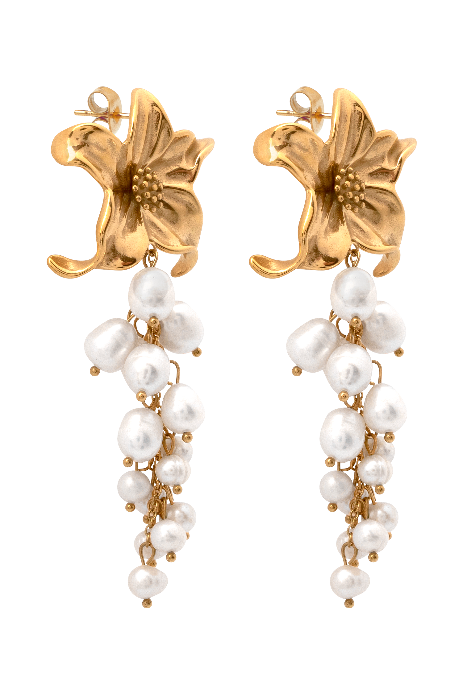 Freshwater Pearl Earrings with Floral Design & Gold Accents | Eva