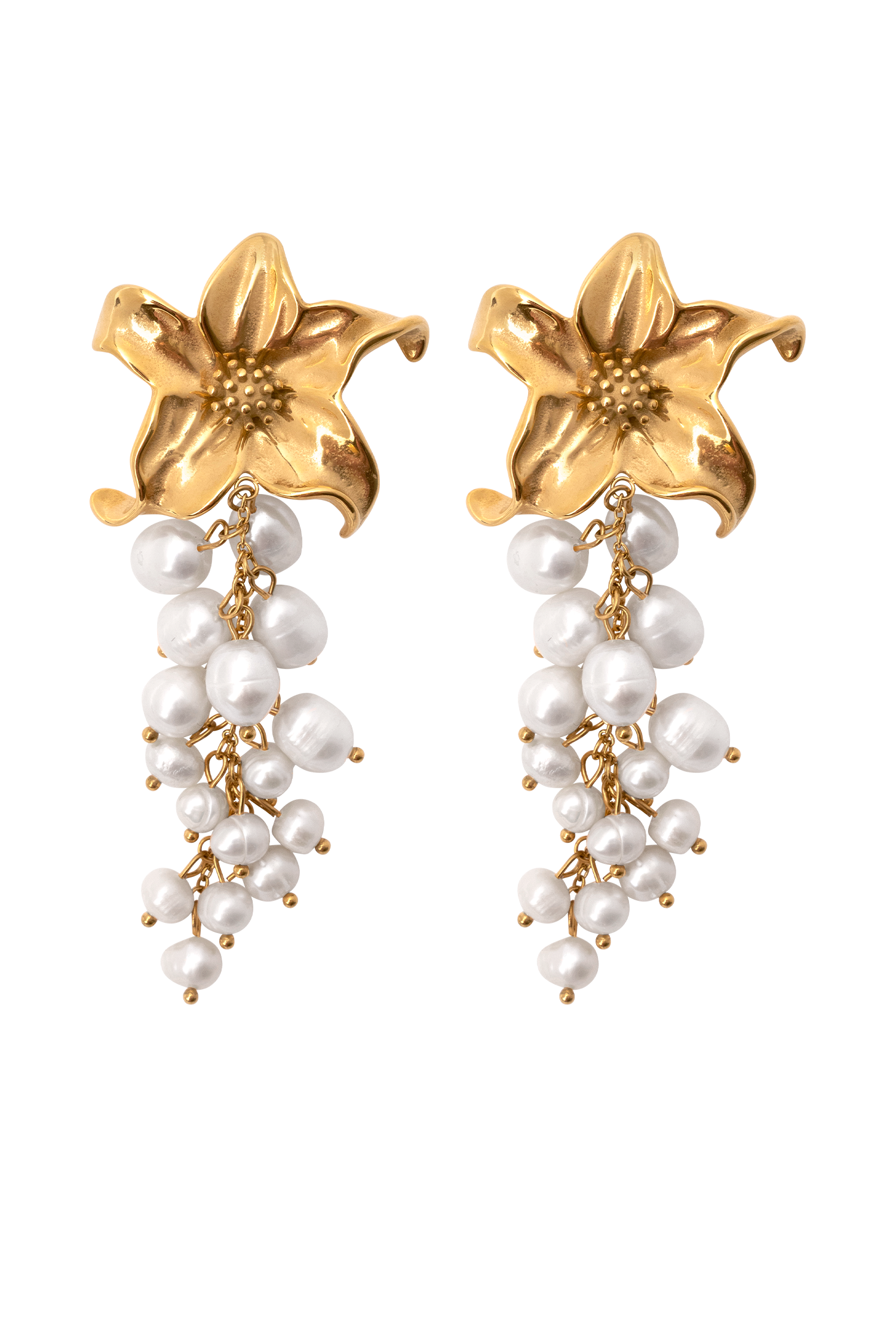Freshwater Pearl Earrings with Floral Design & Gold Accents | Eva