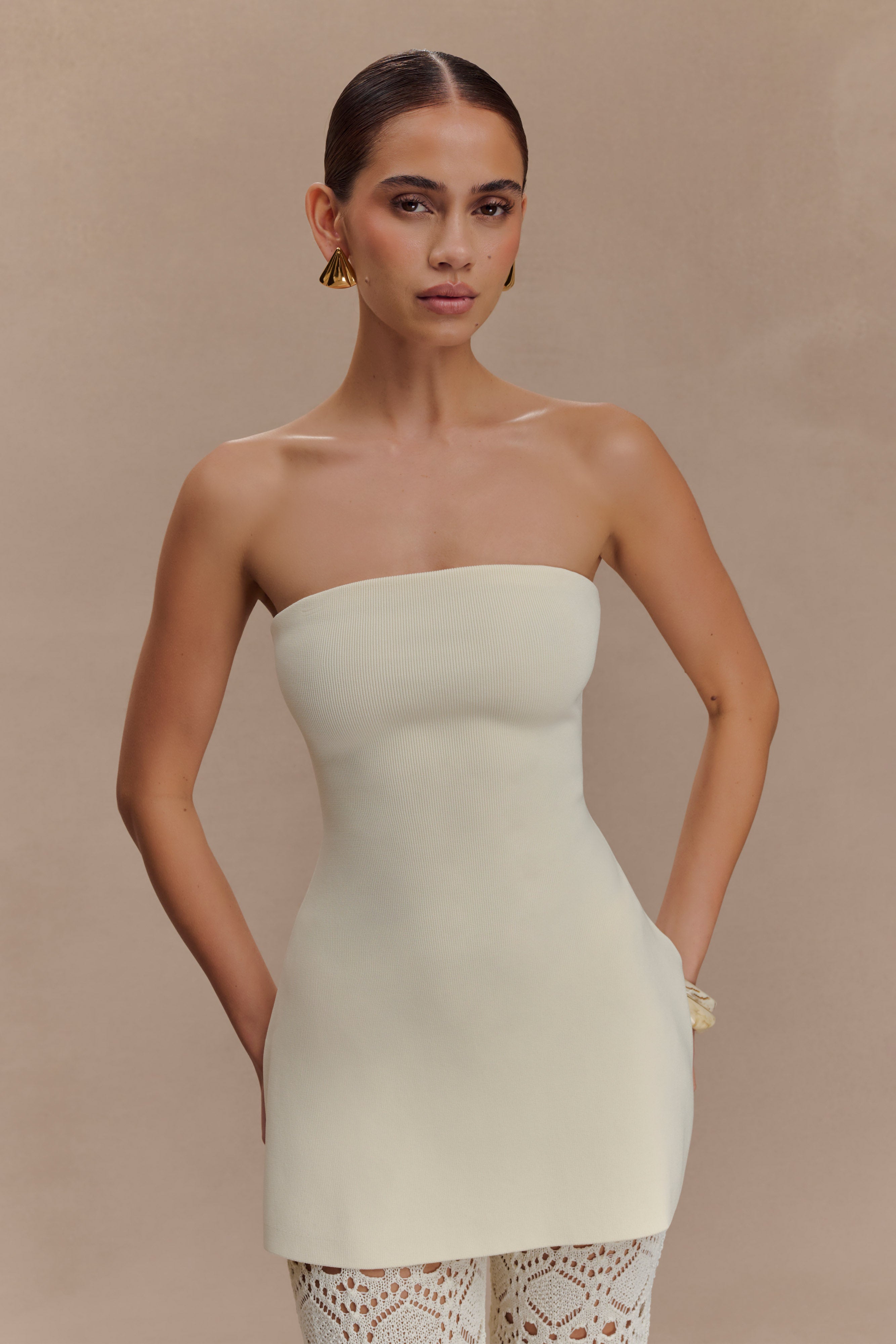 Strapless Bandage Top in Ivory | Anette Knit for Sleek Silhouette
