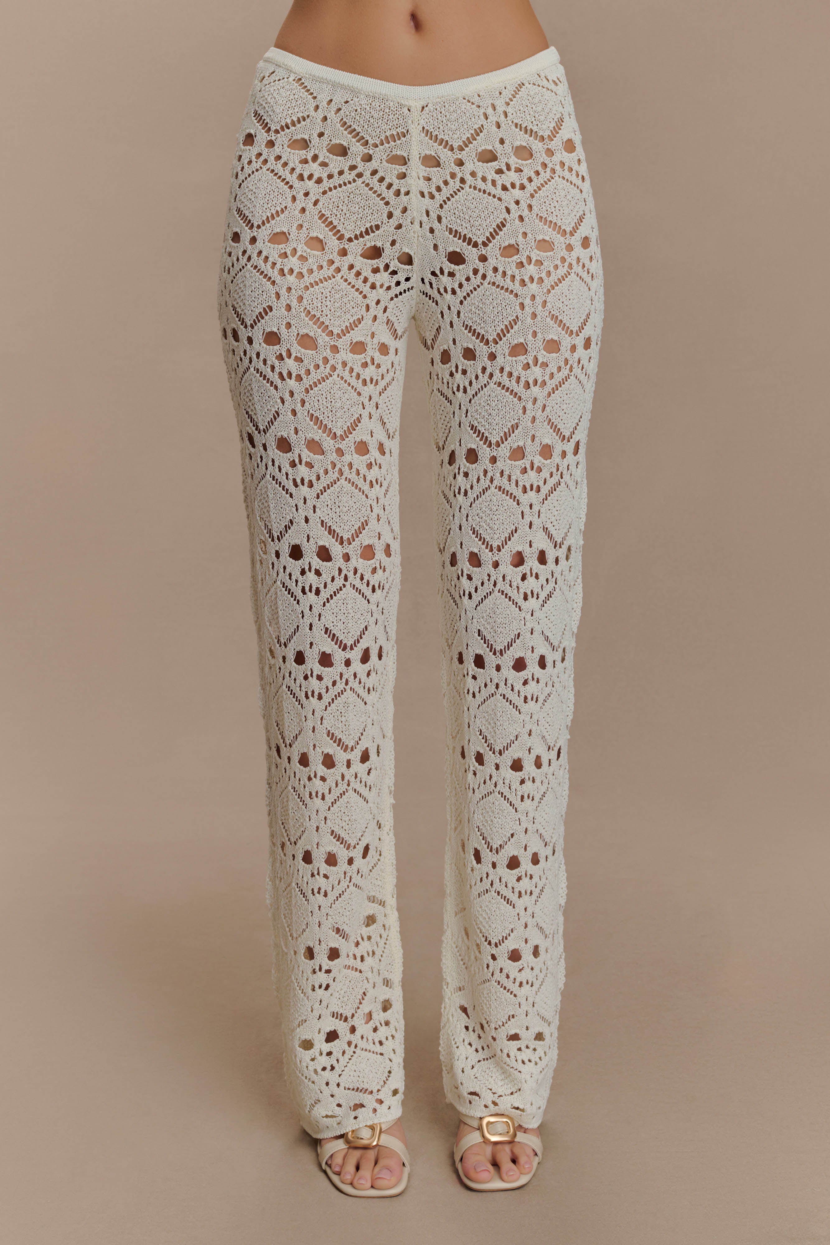 Crochet Knit Pants for Women - Ivory | Trena