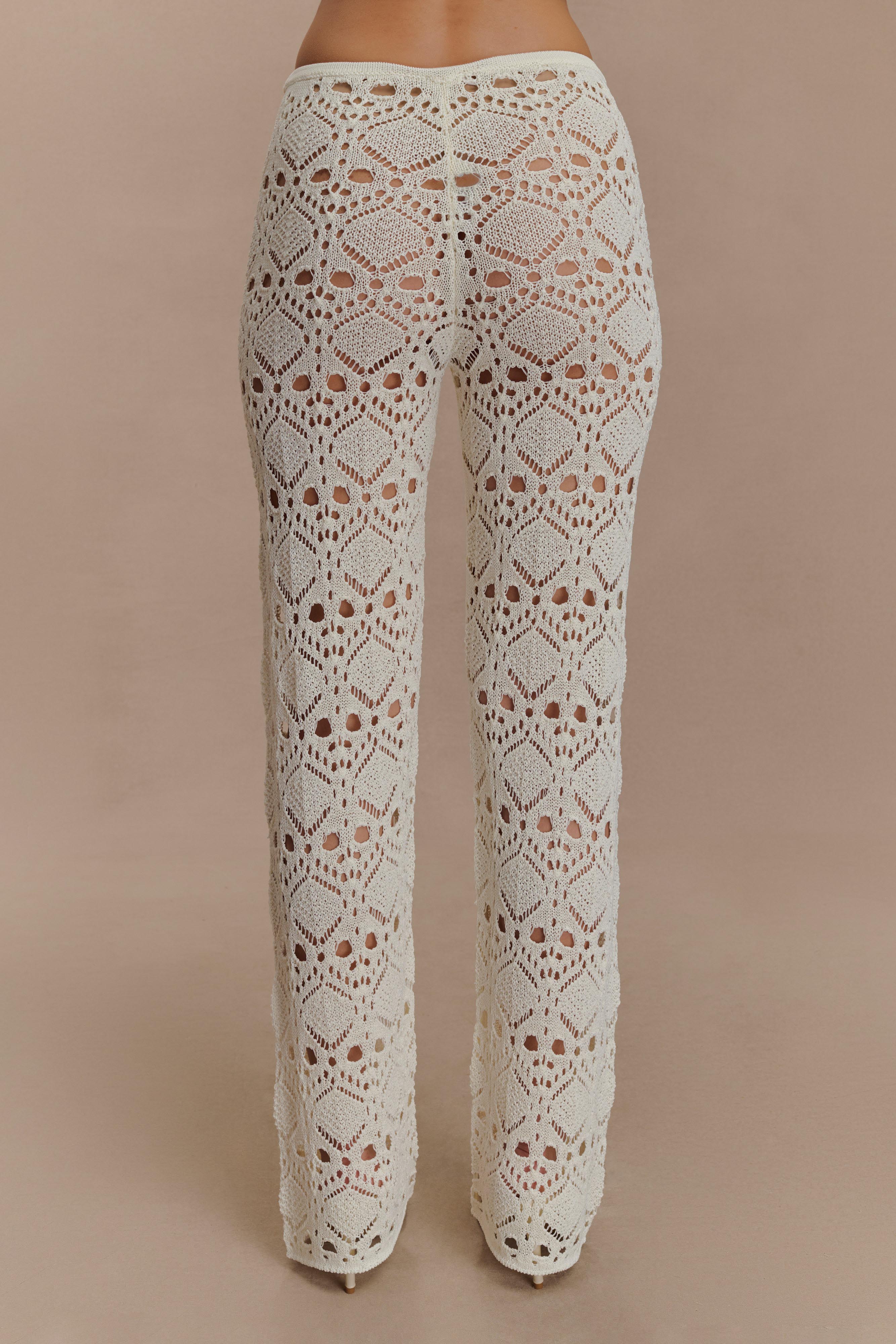 Crochet Knit Pants for Women - Ivory | Trena