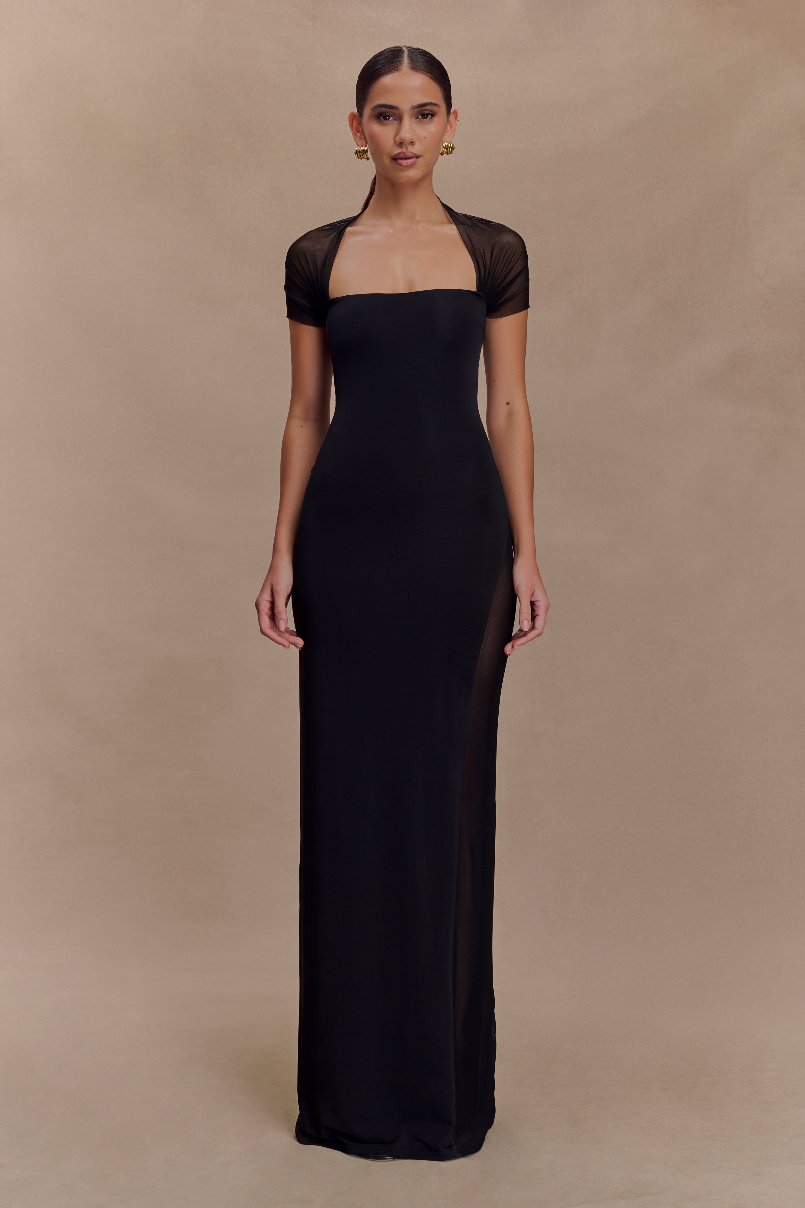 Elegant Slinky Mesh Maxi Dress with Side Split | Wyatt