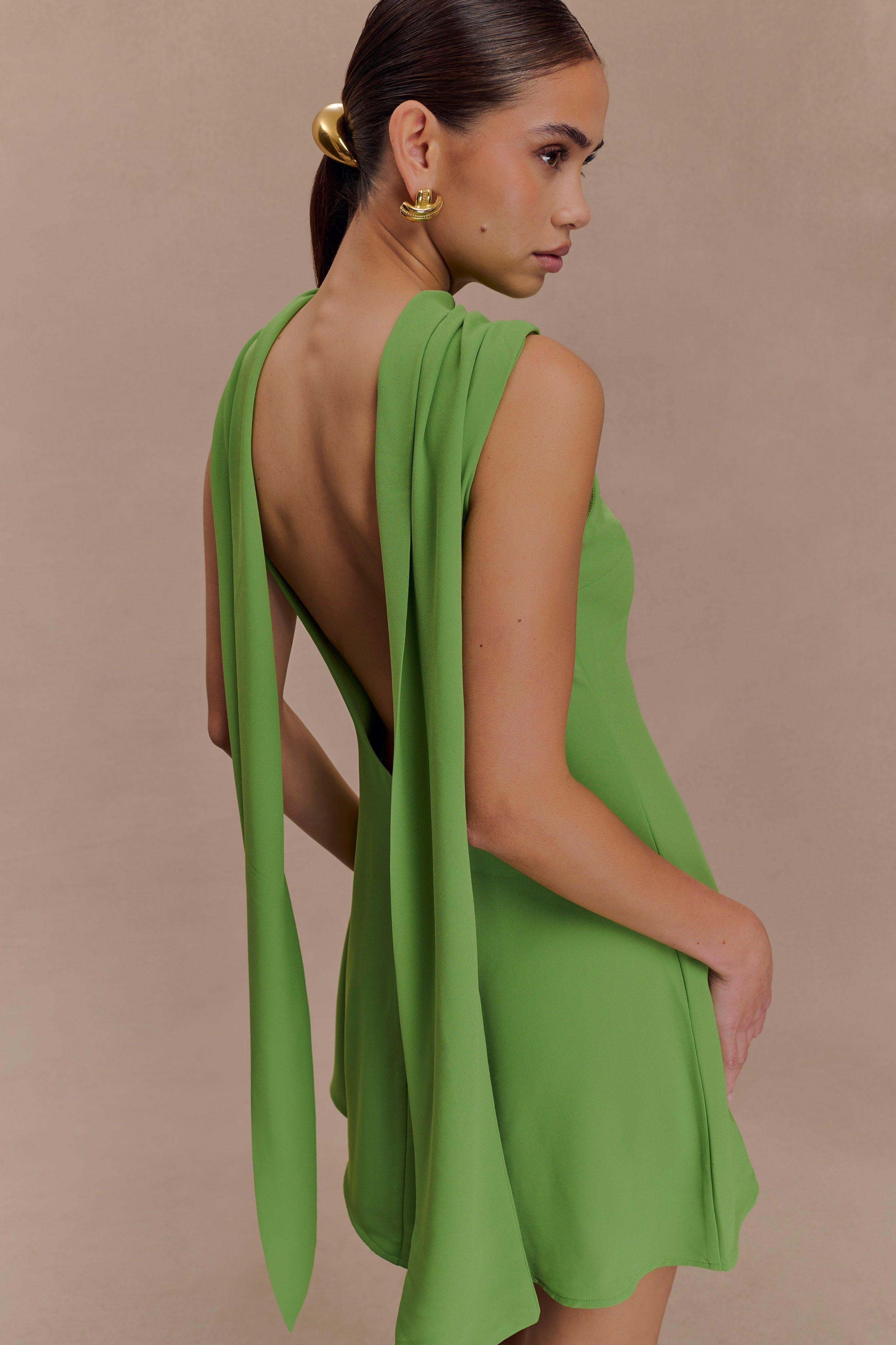 Scarf Draped Mini Dress with Low Back & Invisible Zip | Wynter