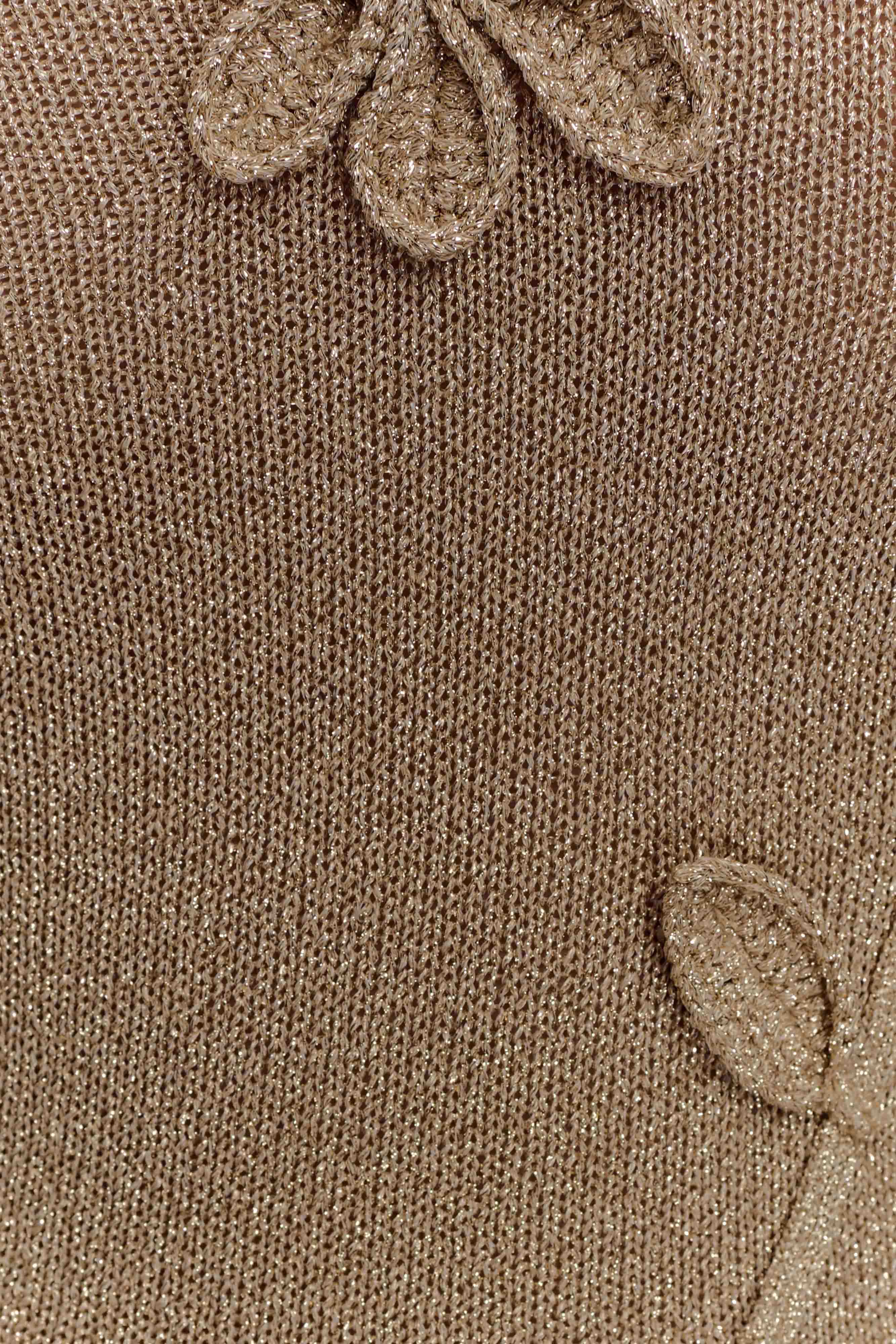 One Shoulder Metallic Knit Top with Floral Detail | Leone Gold