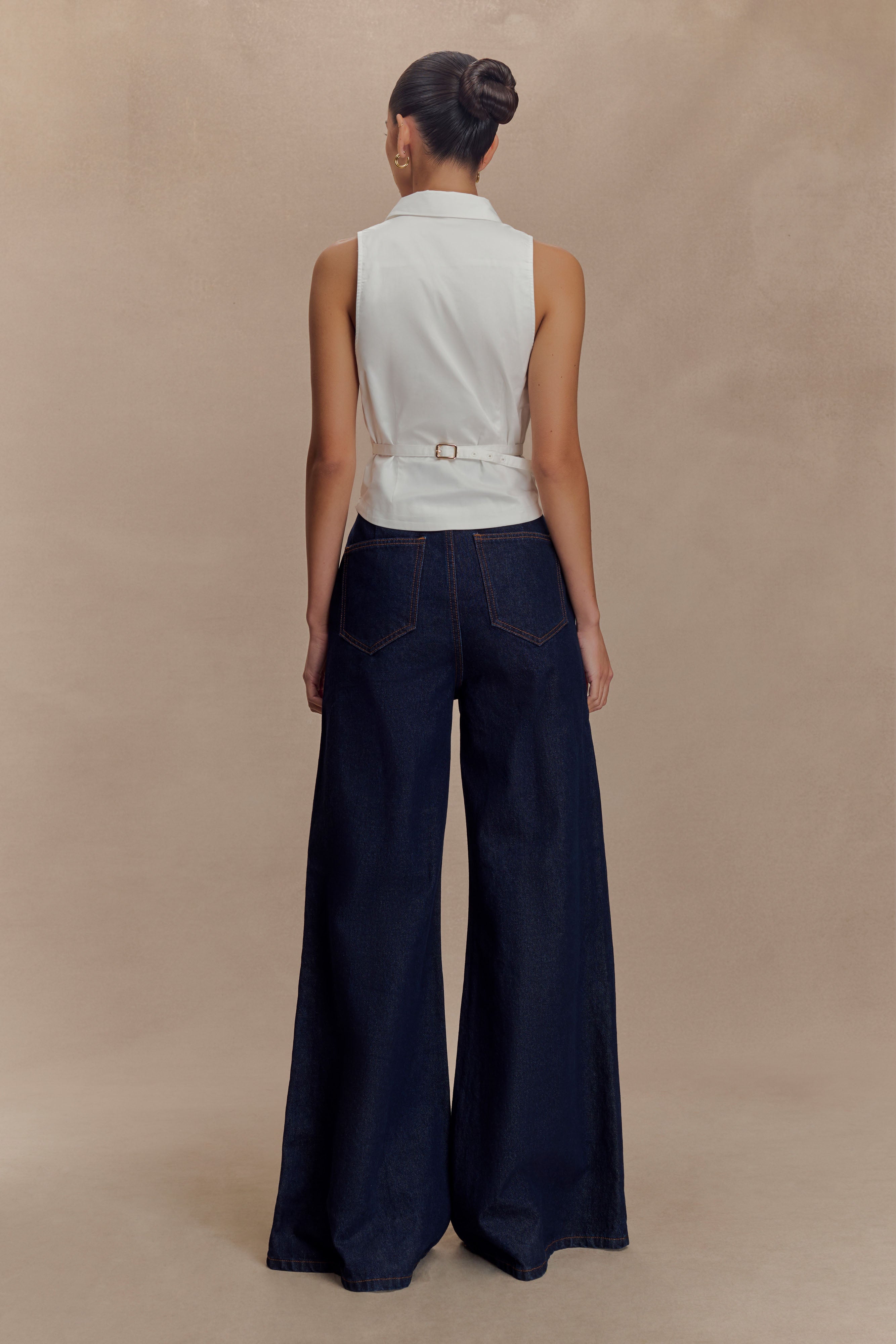 Women's Sleeveless Halter Shirt with Back Belt Detail | Selene