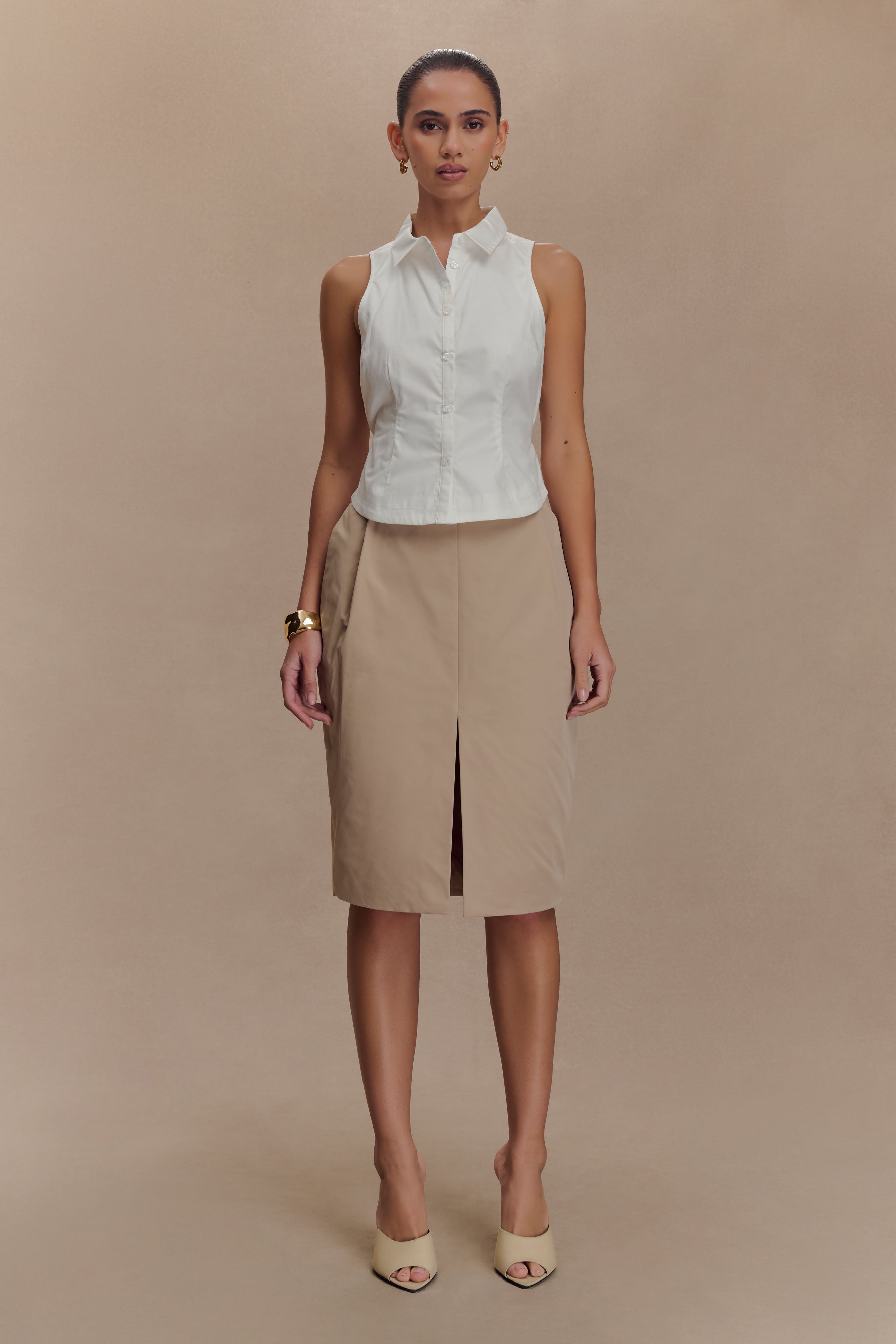 Women's Sleeveless Halter Shirt with Back Belt Detail | Selene