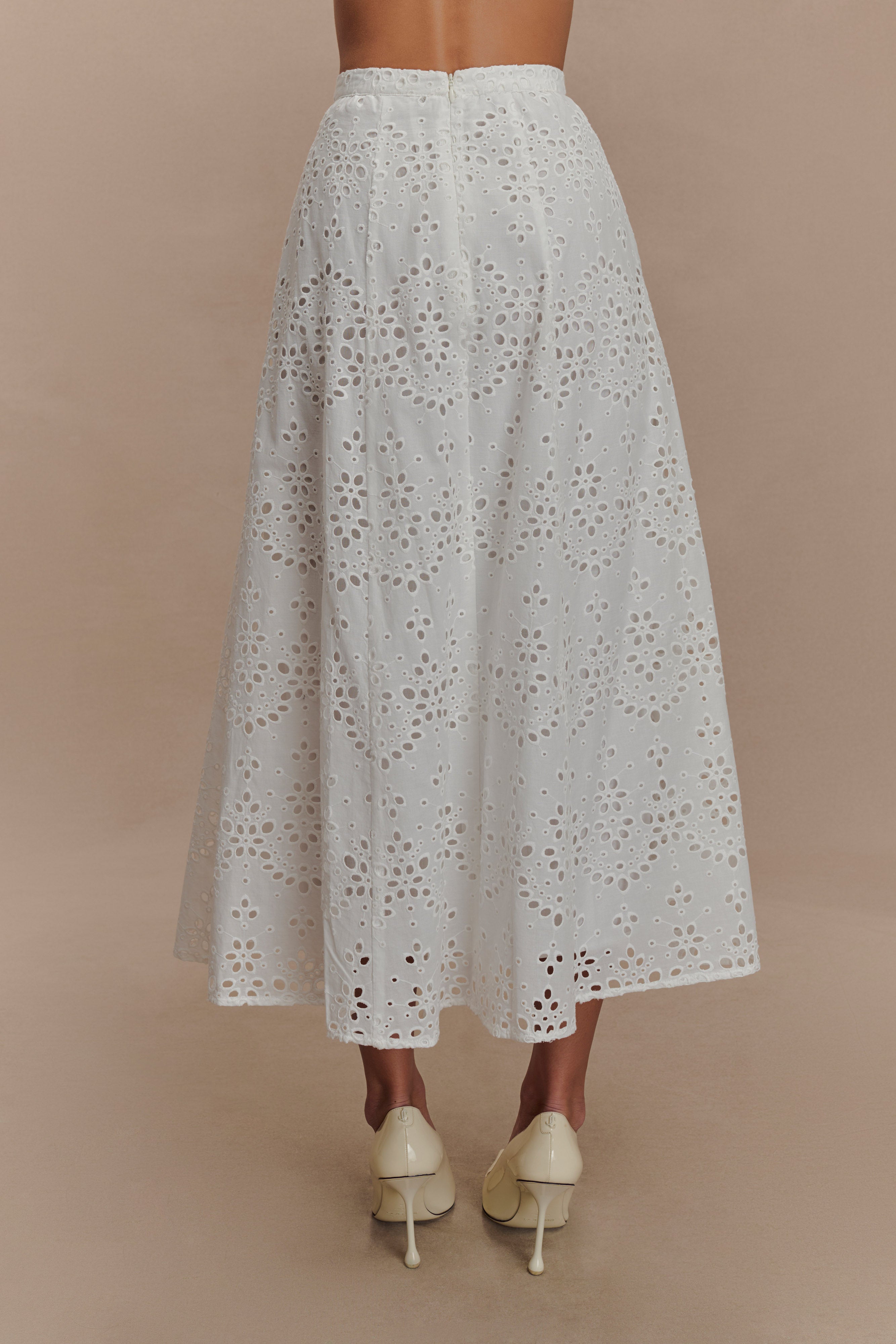 White Broderie Midi Skirt with Pockets | Arla Elegance