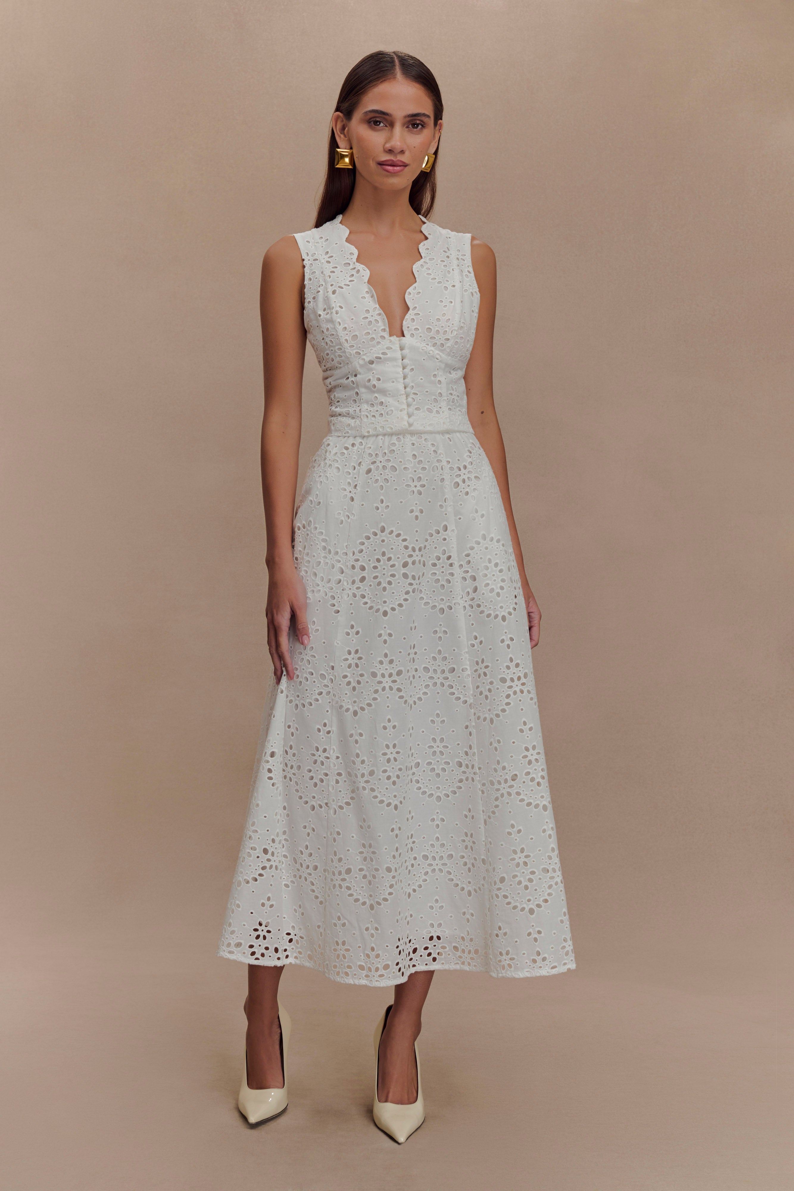 White Broderie Midi Skirt with Pockets | Arla Elegance