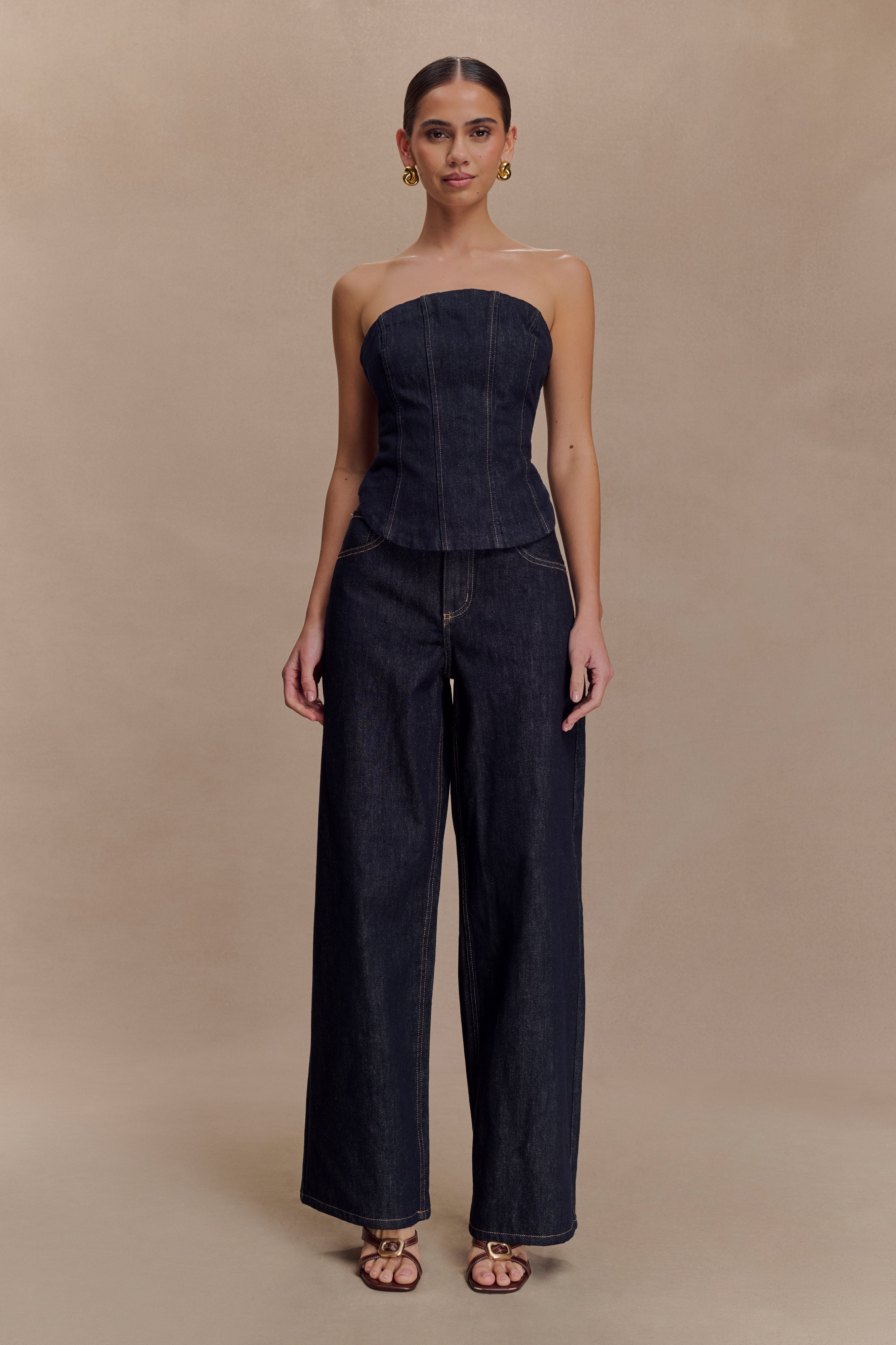 Strapless Denim Corset for Women | Washed Indigo Blue | MONTE
