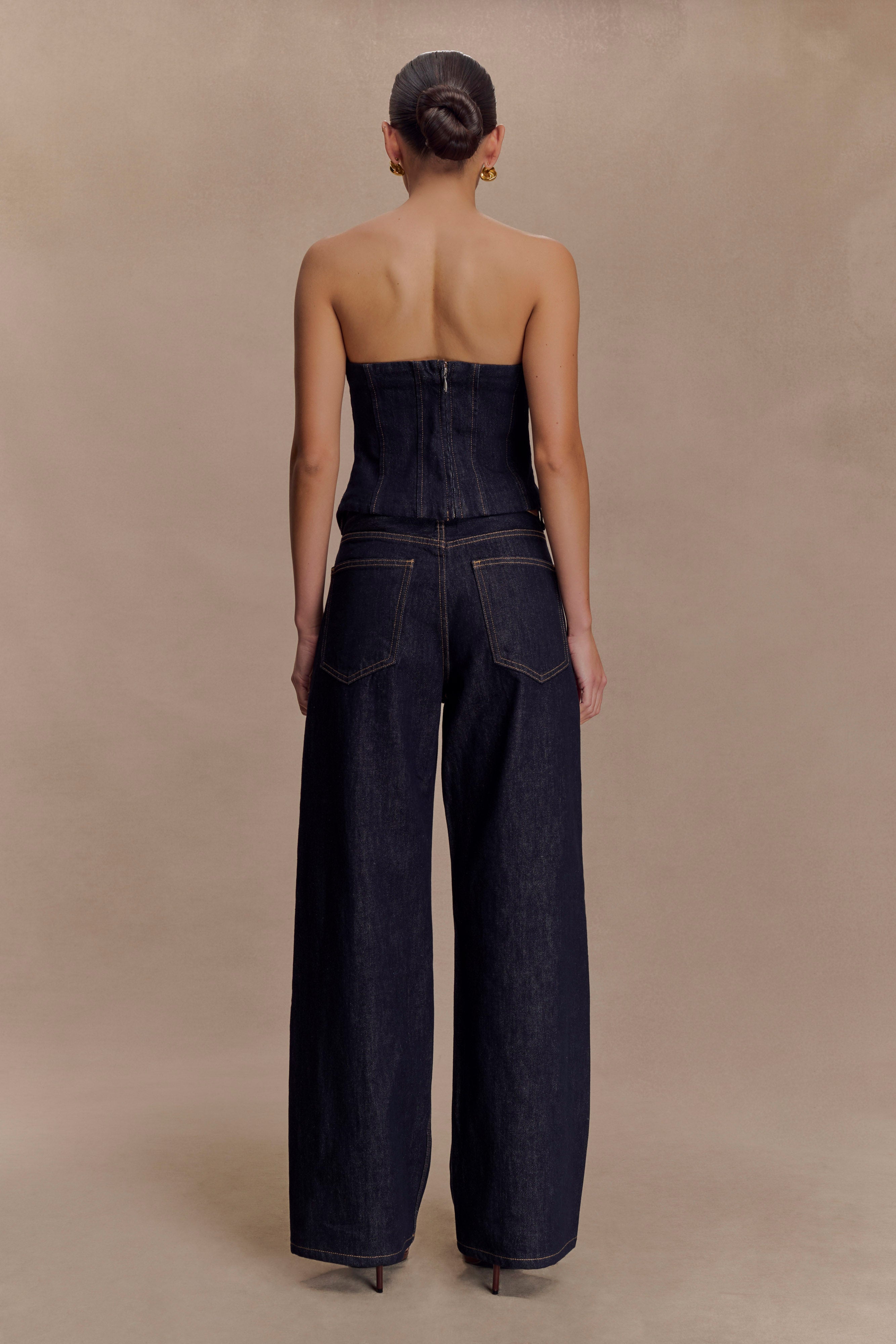 Strapless Denim Corset for Women | Washed Indigo Blue | MONTE