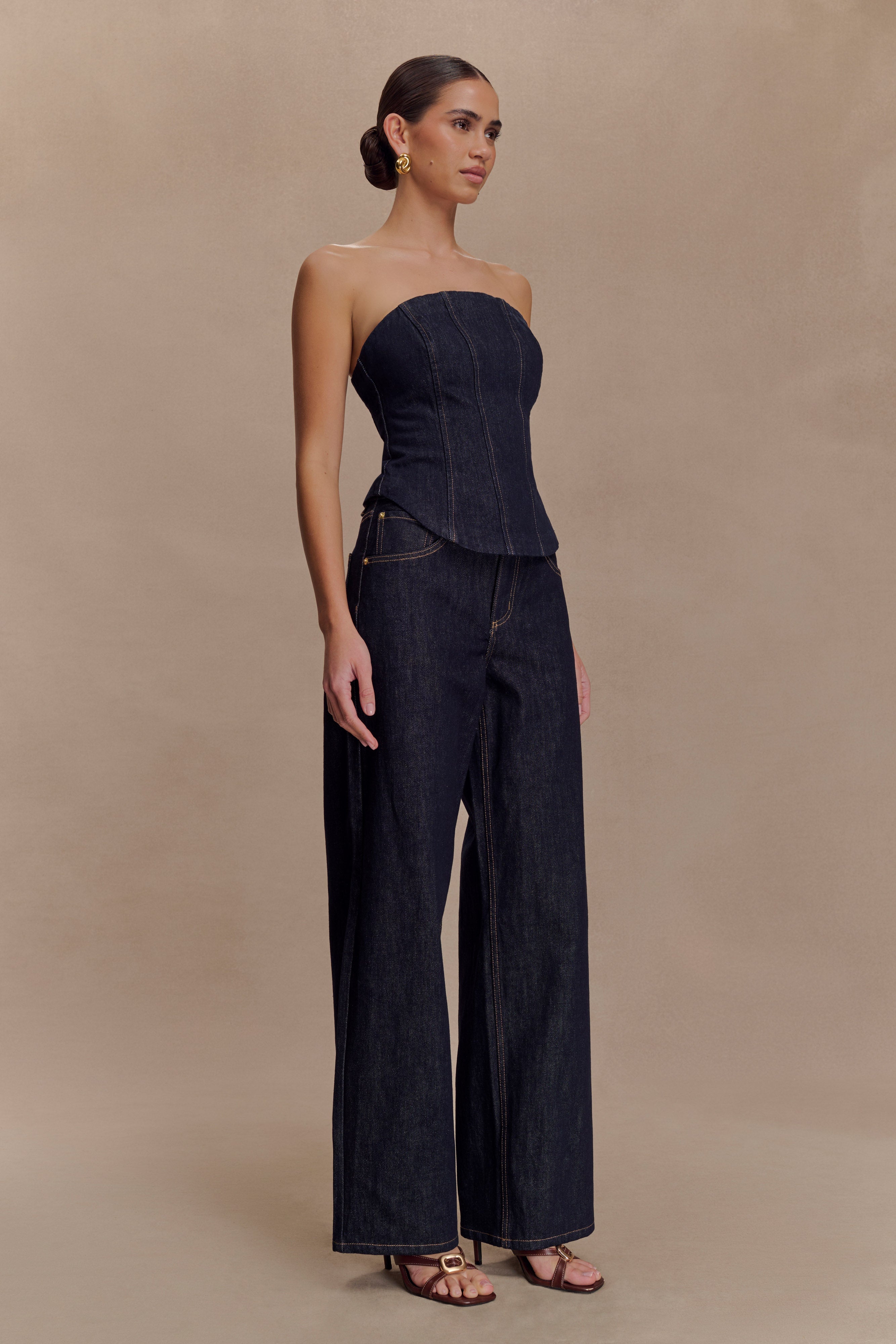 Strapless Denim Corset for Women | Washed Indigo Blue | MONTE