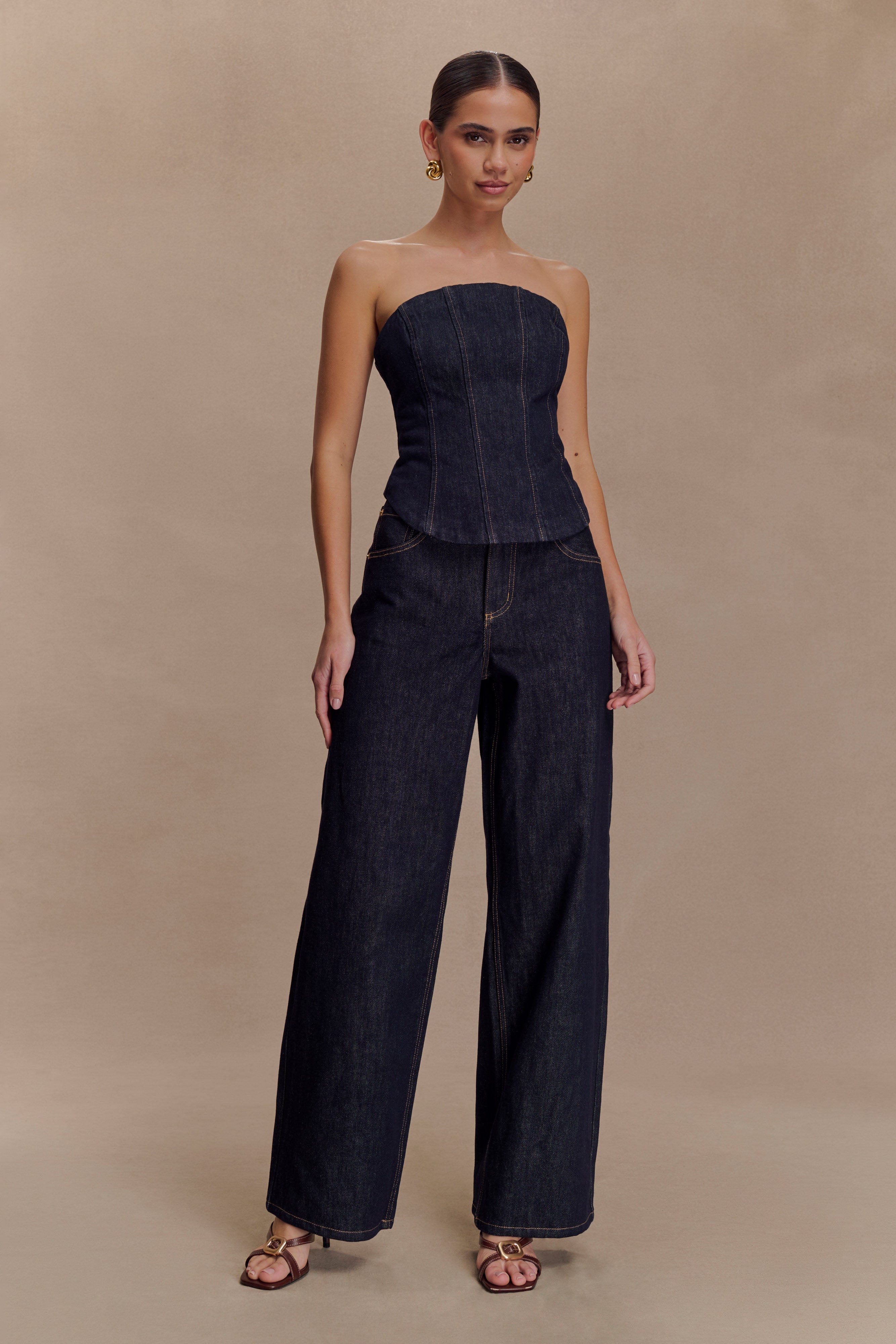 Strapless Denim Corset for Women | Washed Indigo Blue | MONTE
