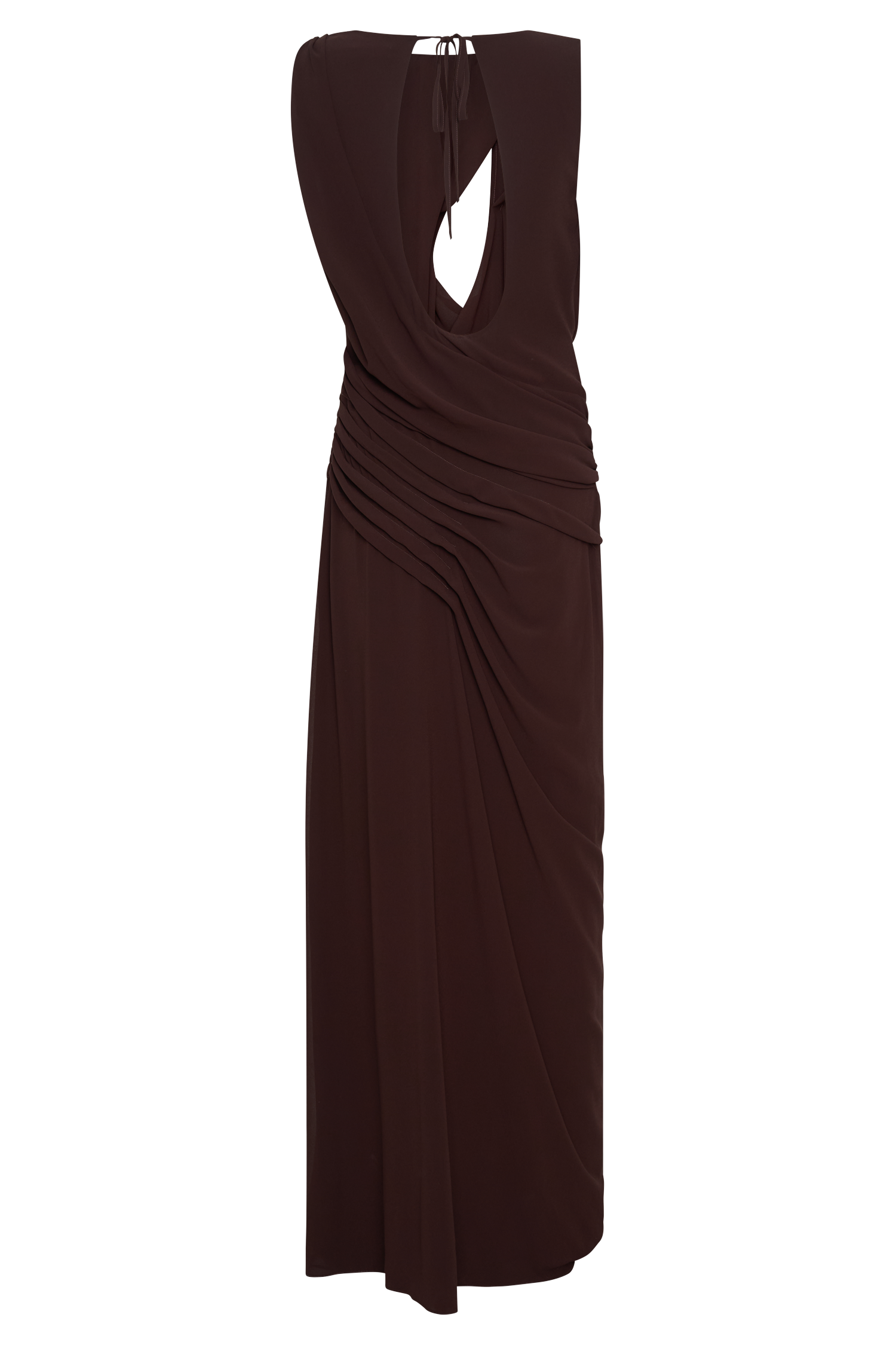 Chiffon Maxi Dress with Open Back & Asymmetrical Neckline | Oria