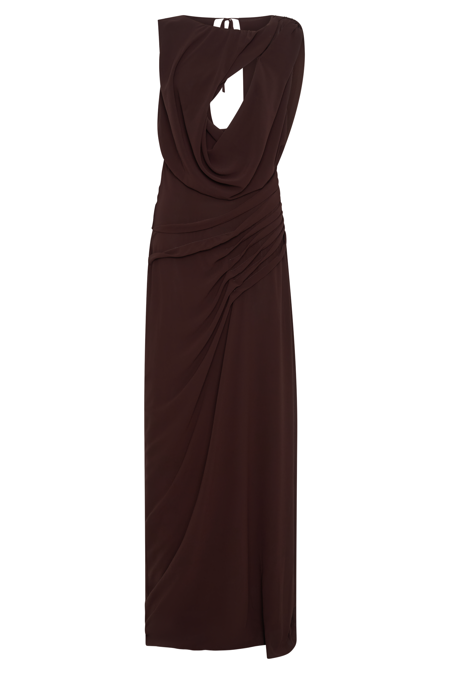 Chiffon Maxi Dress with Open Back & Asymmetrical Neckline | Oria