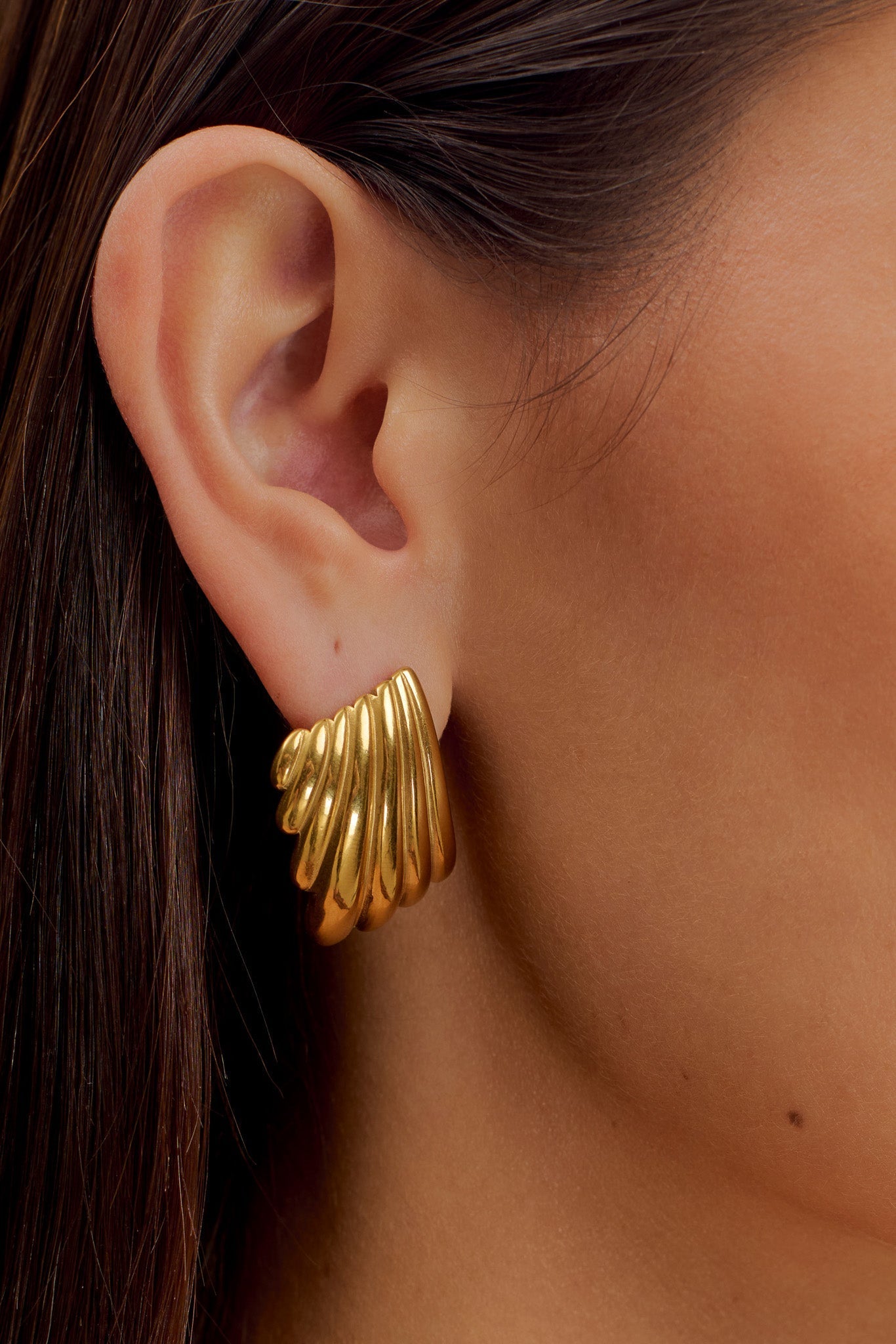 Textured Gold Square Earrings with Ribbed Detailing | Olympia