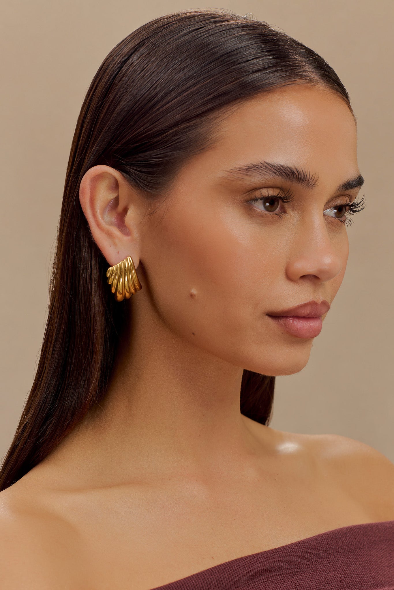 Textured Gold Square Earrings with Ribbed Detailing | Olympia