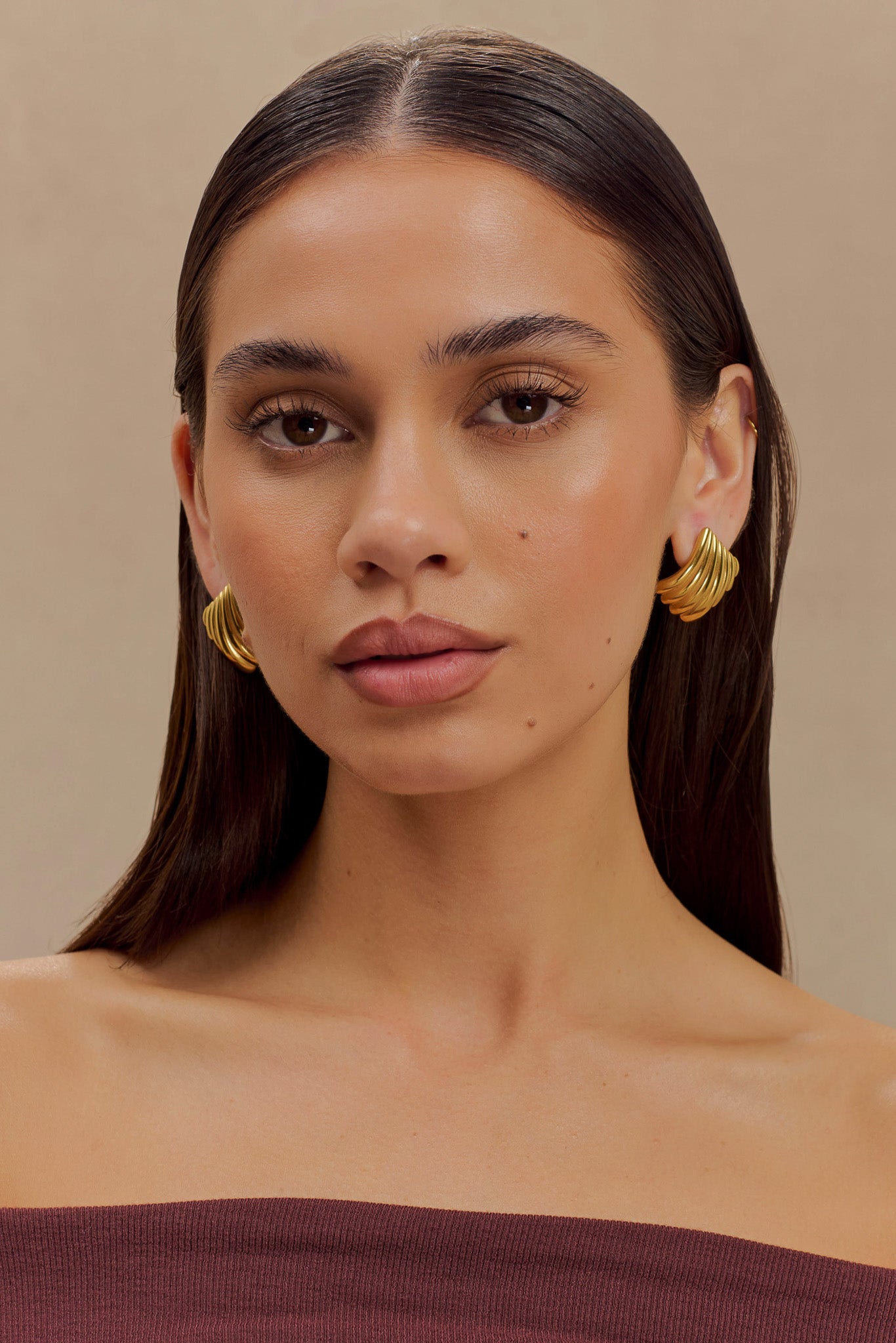 Textured Gold Square Earrings with Ribbed Detailing | Olympia
