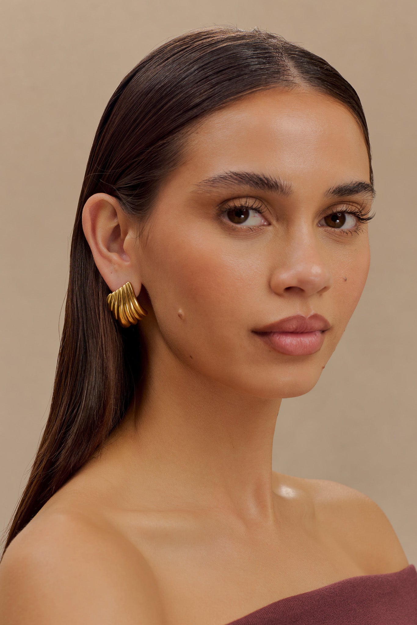 Textured Gold Square Earrings with Ribbed Detailing | Olympia
