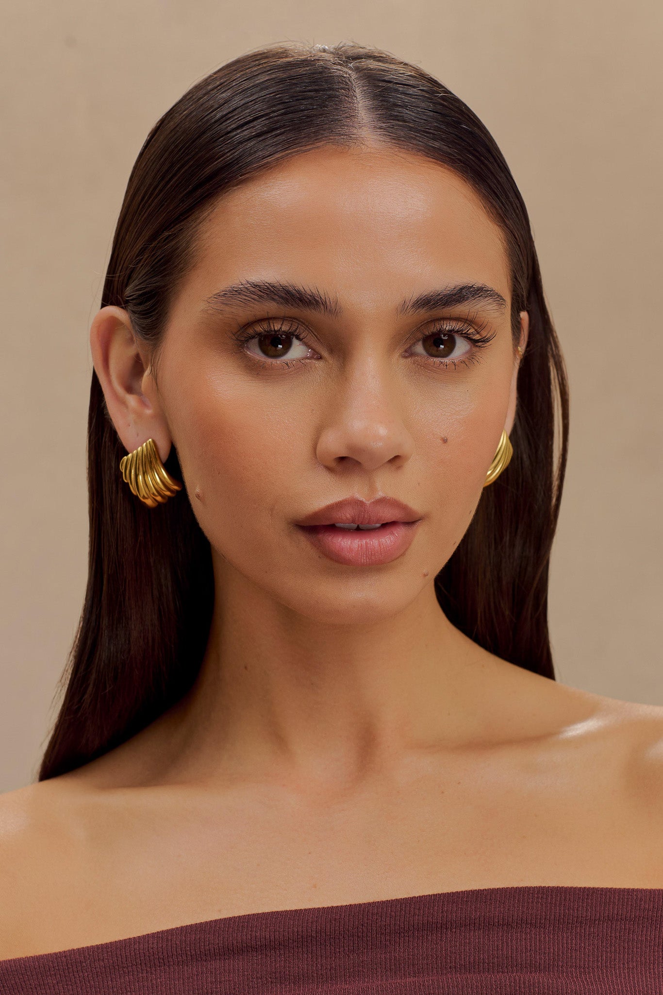 Textured Gold Square Earrings with Ribbed Detailing | Olympia