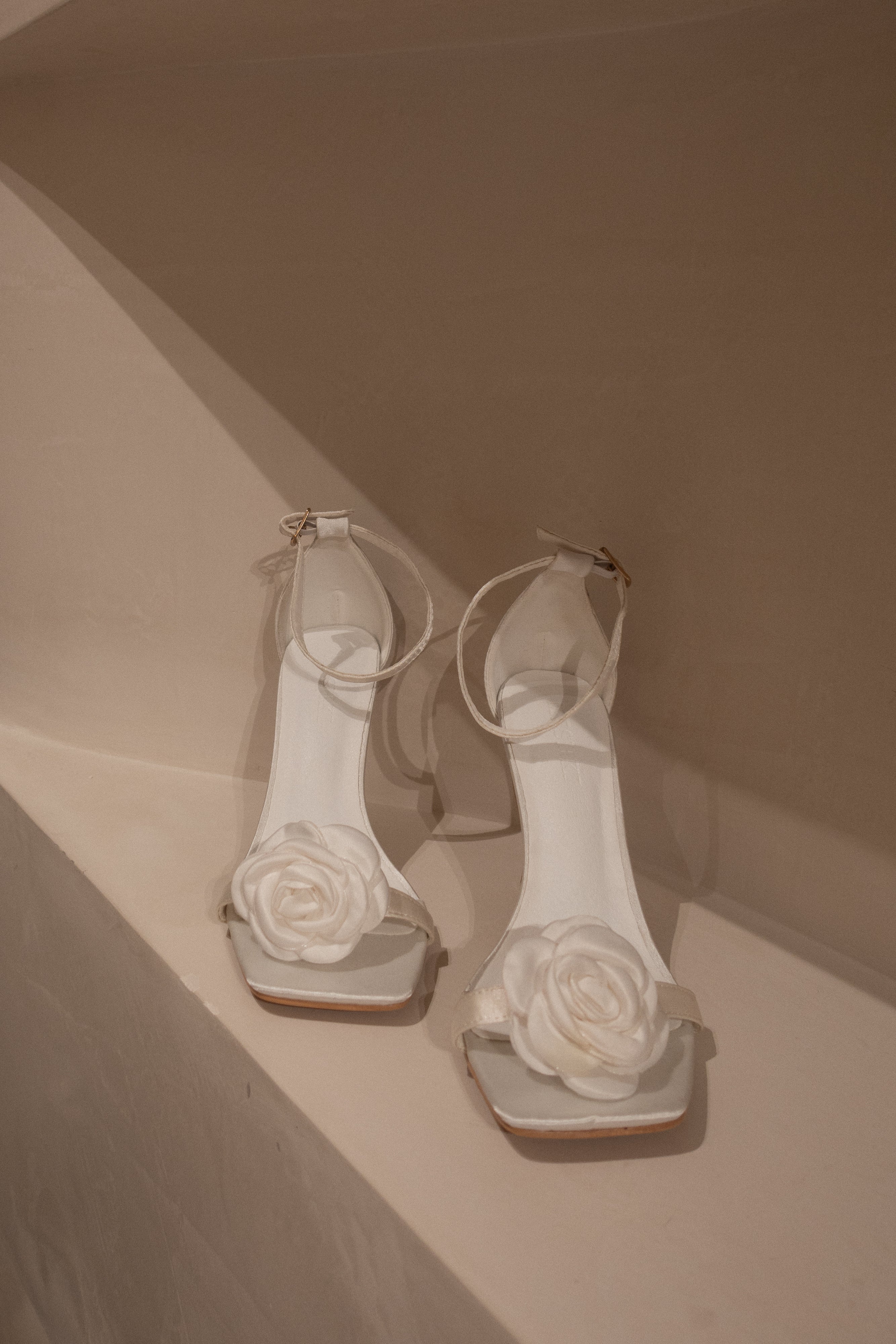 White Satin Heels with Rose Detail | Lara Rose 9cm Heels