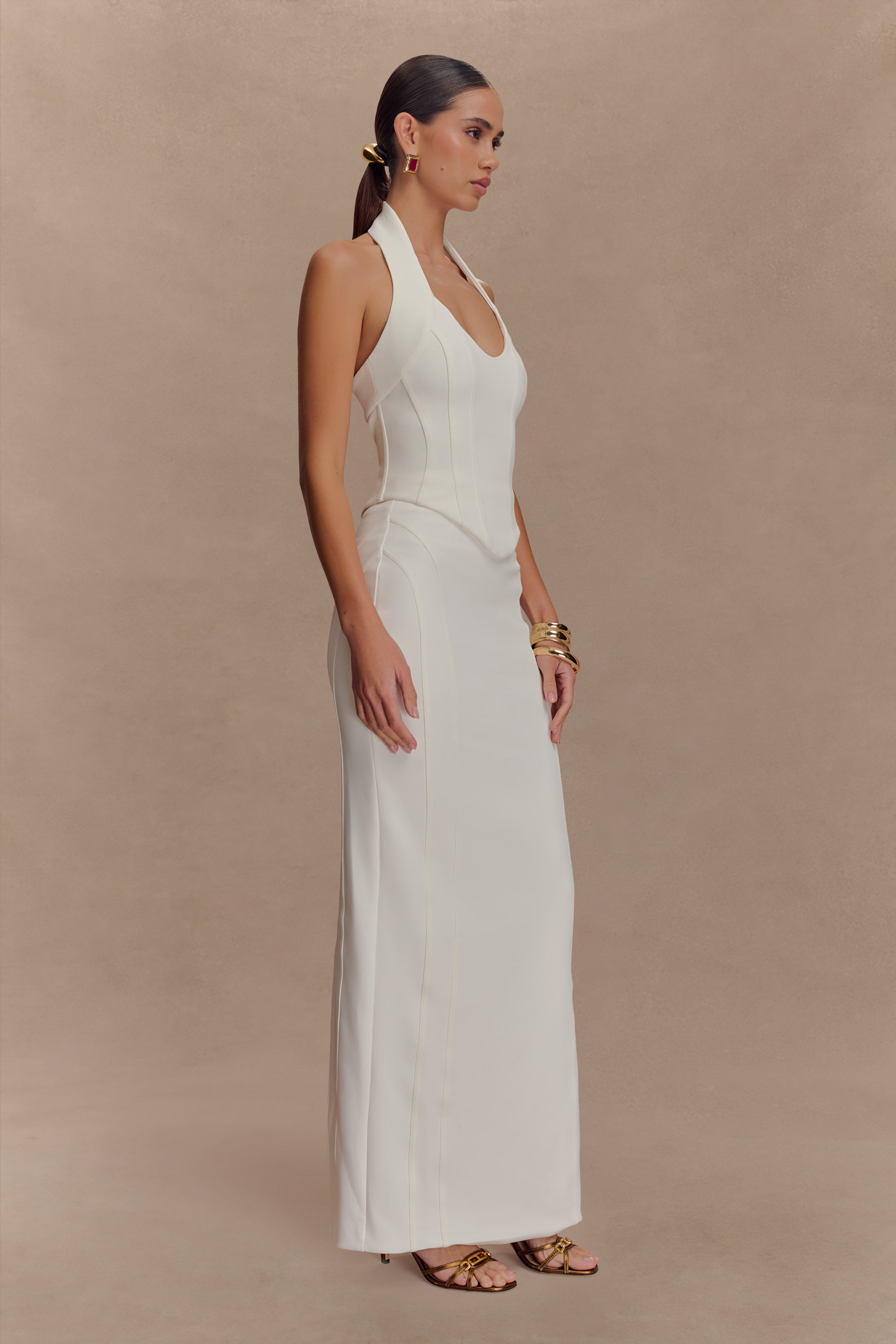 White Corset Halter Top with Boning & Back Zipper | Meadow