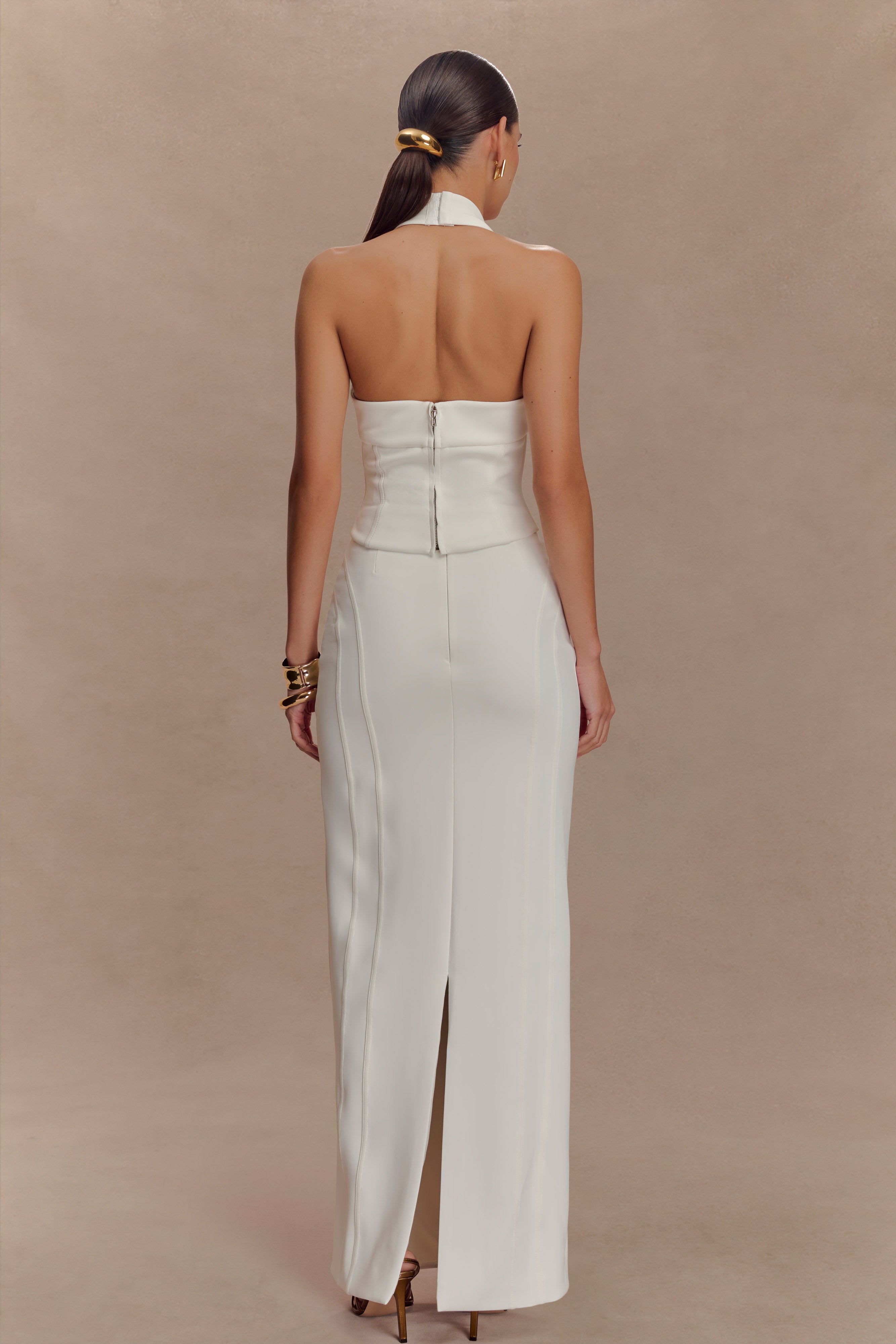 White Corset Halter Top with Boning & Back Zipper | Meadow