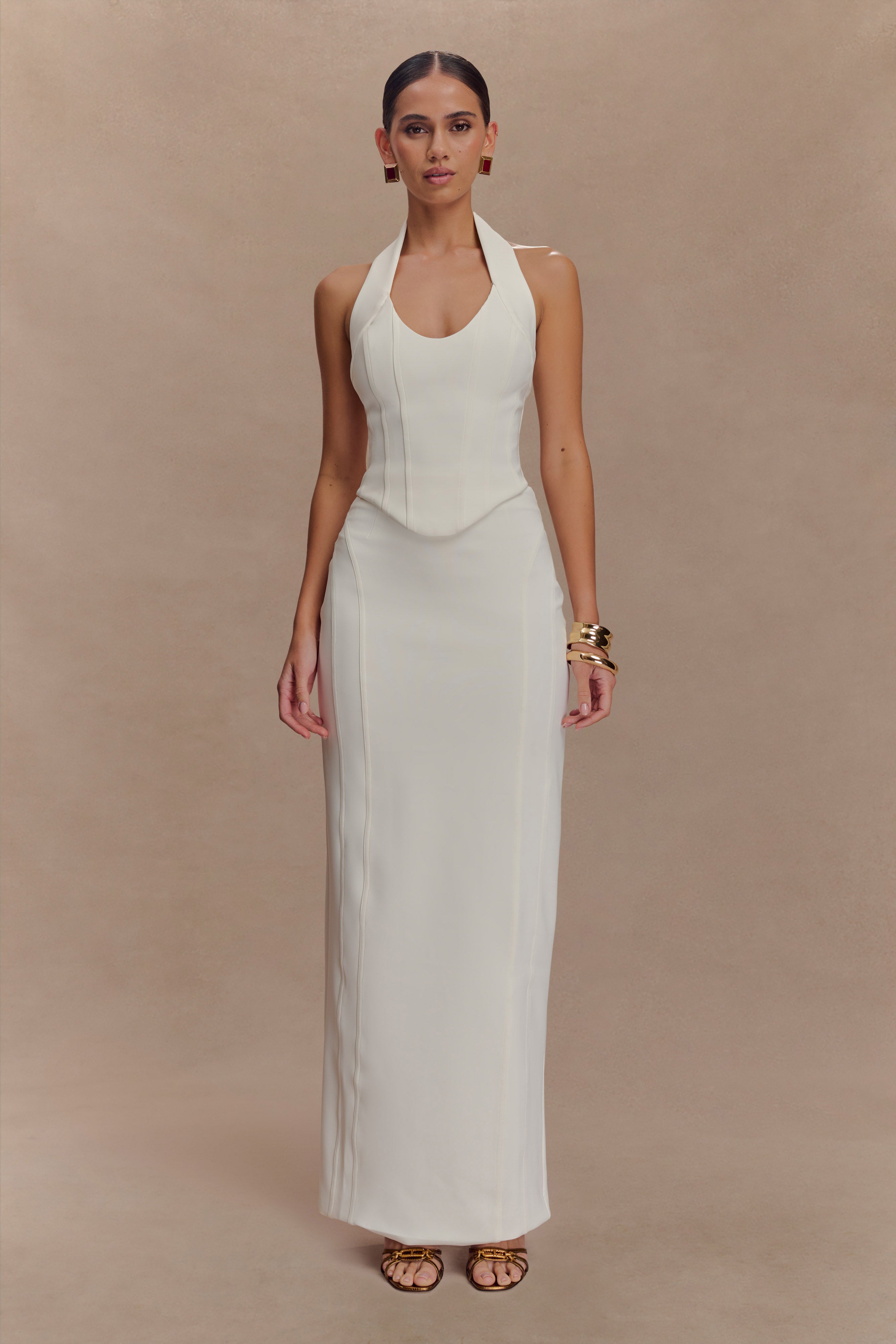 White Corset Halter Top with Boning & Back Zipper | Meadow