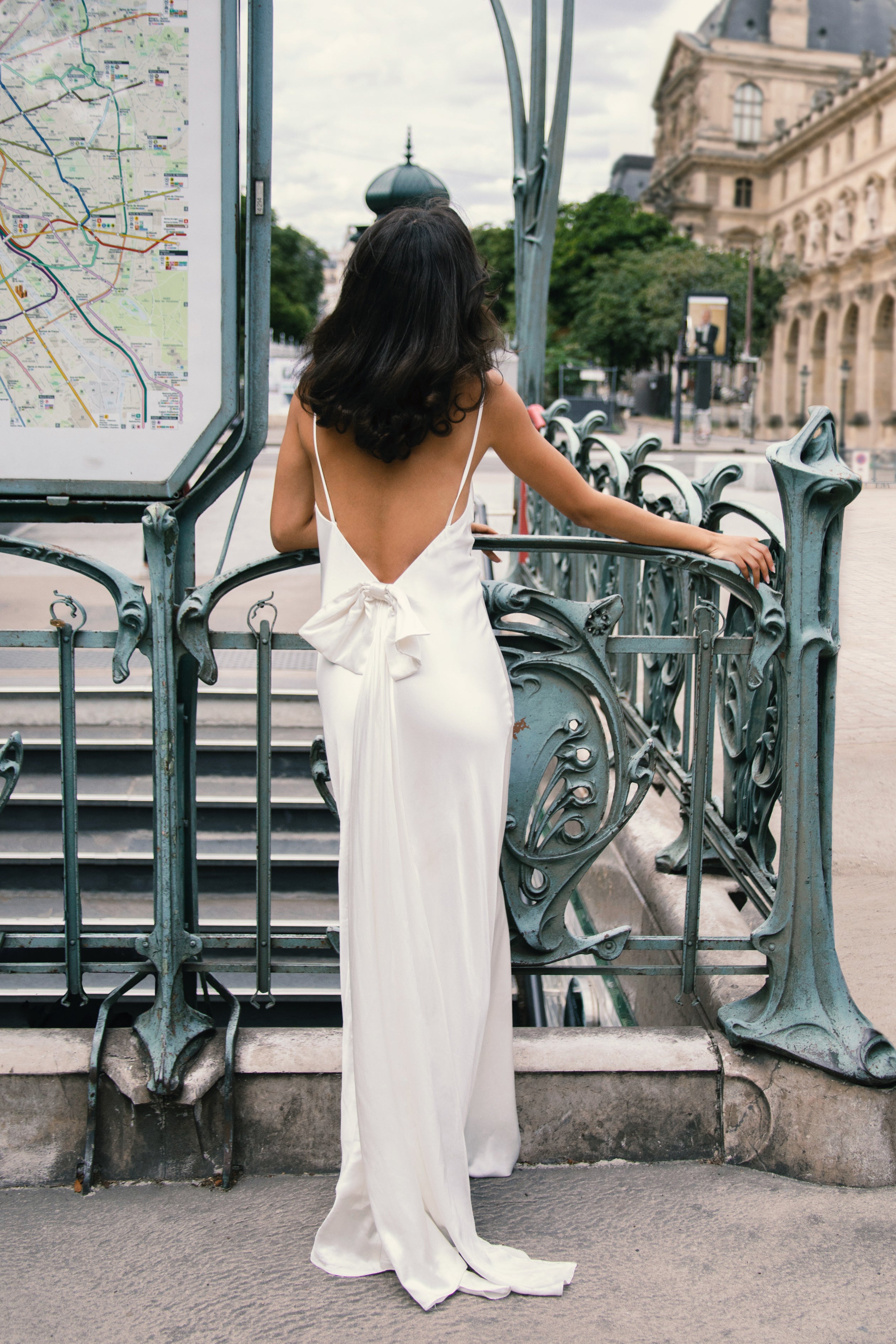 White Low Back Maxi Dress with Detachable Bow | Kailey