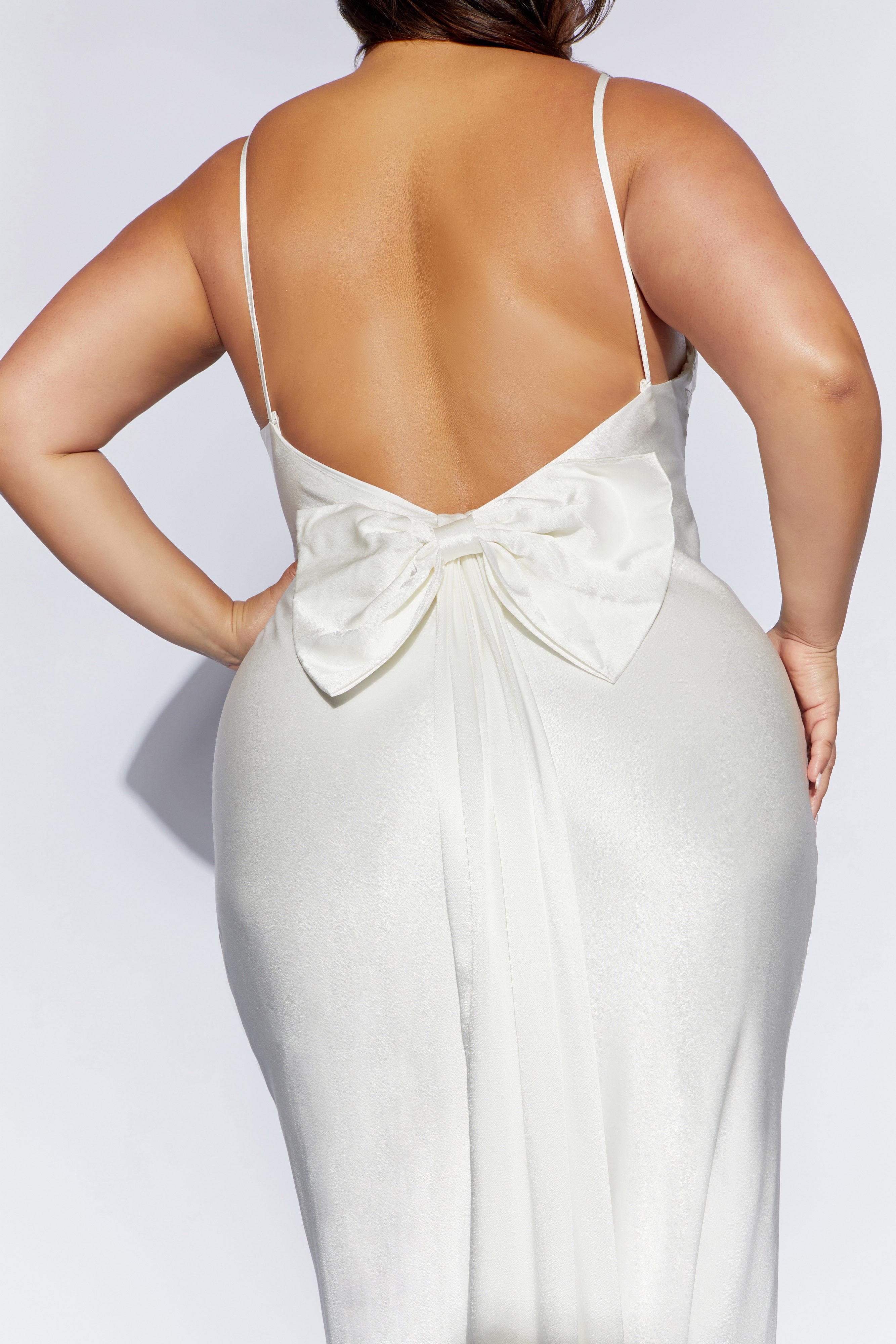 White Low Back Maxi Dress with Detachable Bow | Kailey
