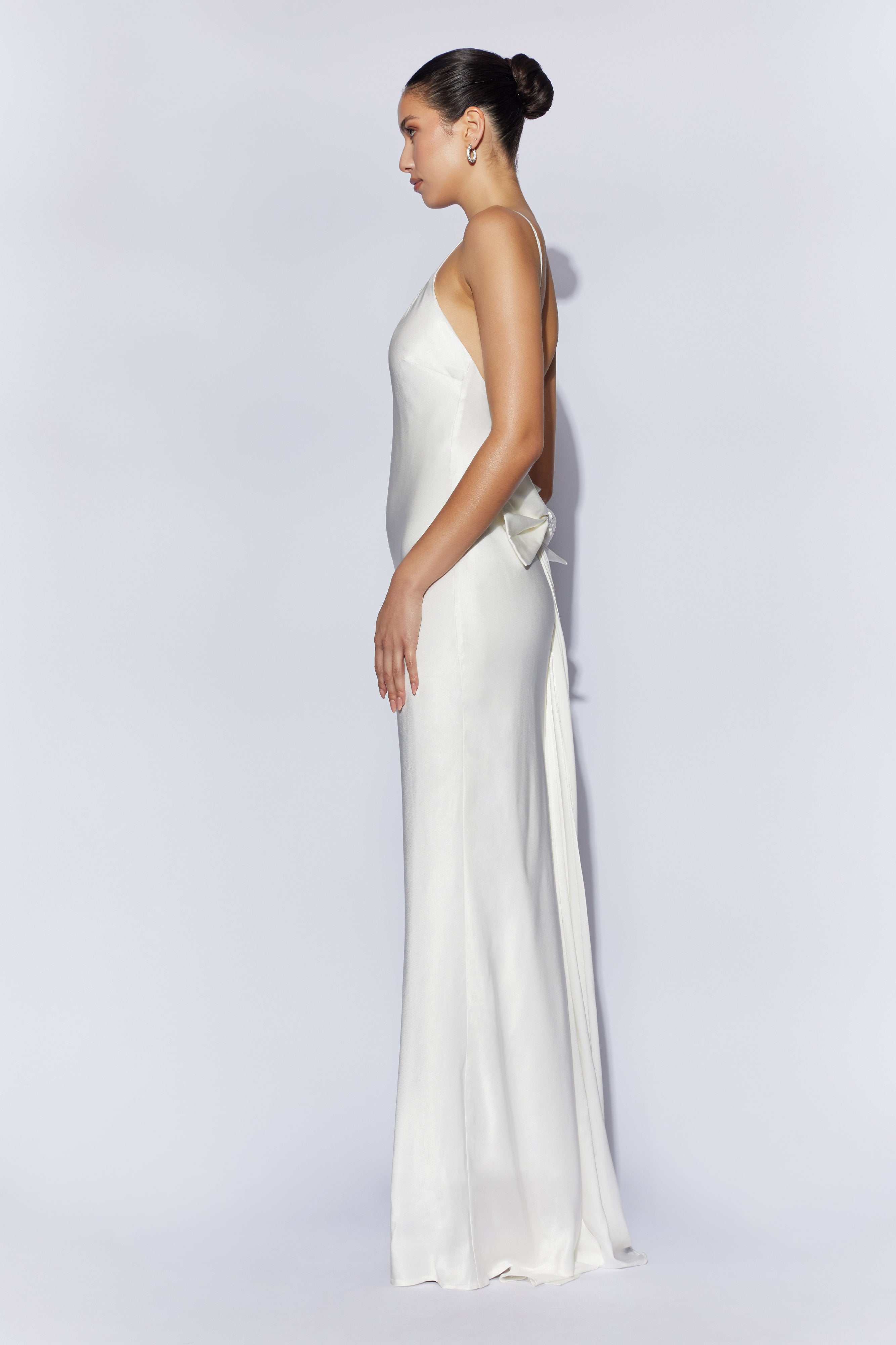 White Low Back Maxi Dress with Detachable Bow | Kailey