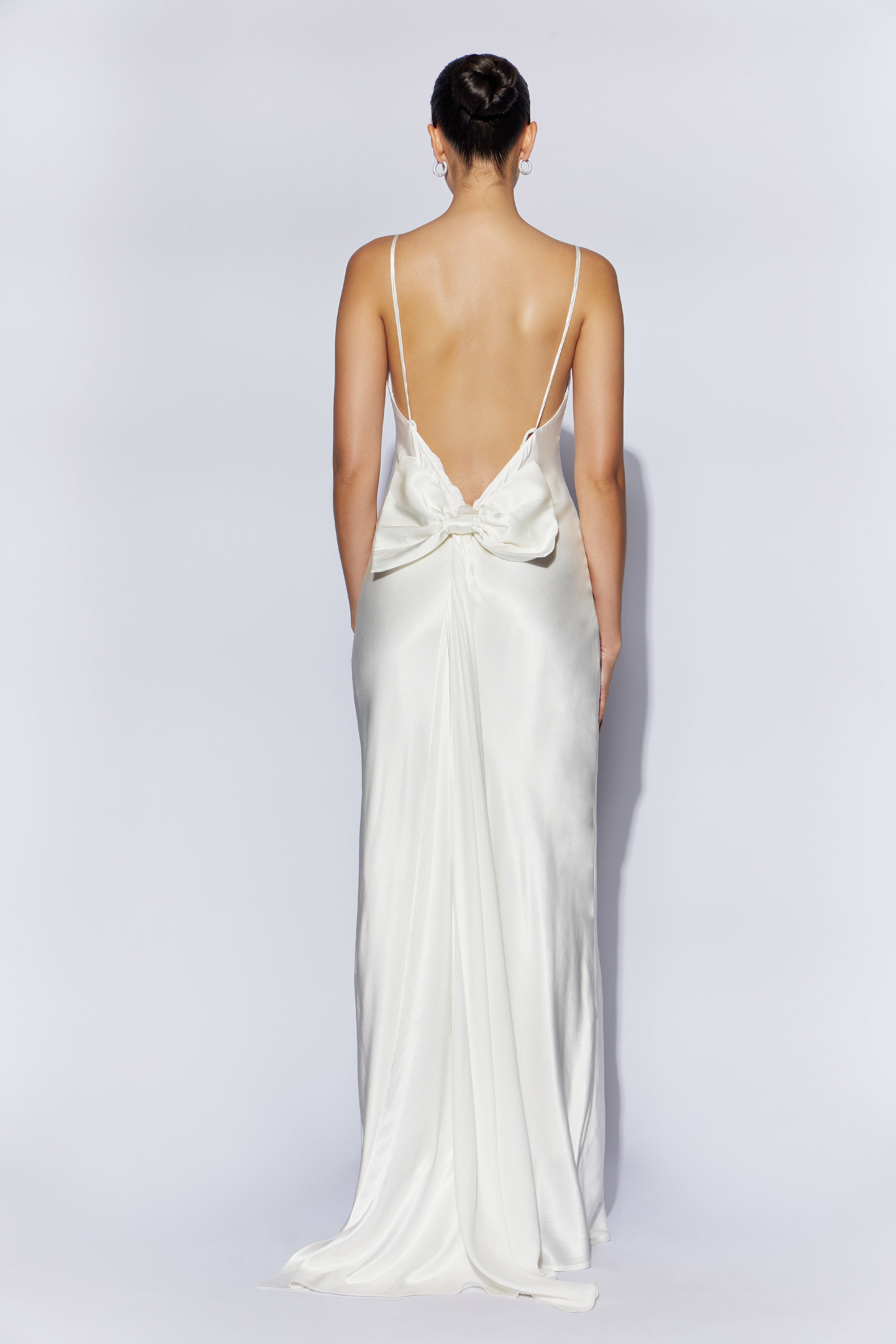 White Low Back Maxi Dress with Detachable Bow | Kailey