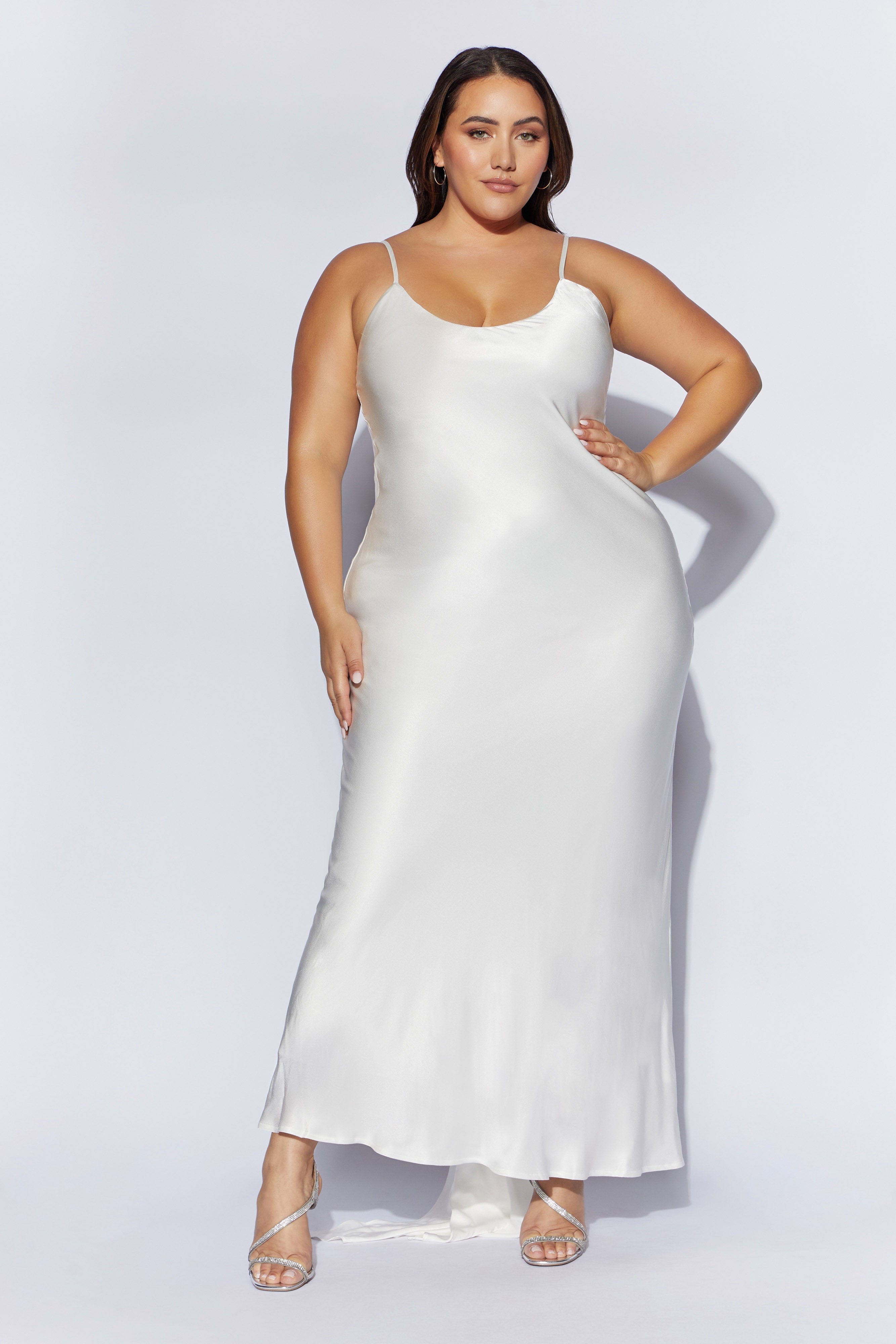 White Low Back Maxi Dress with Detachable Bow | Kailey