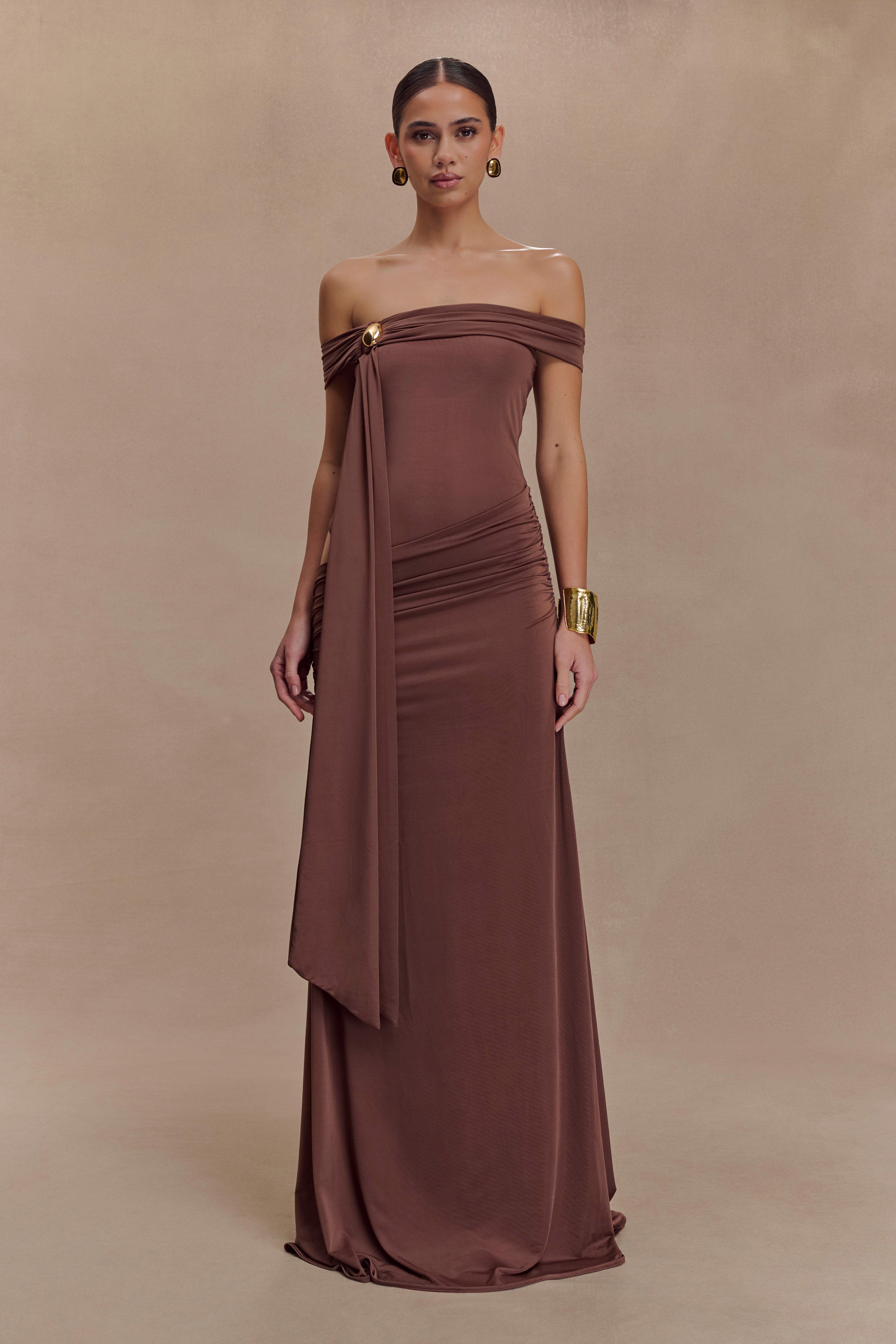 Off-the-Shoulder Slinky Maxi Dress with Cutout Detail | Oliver