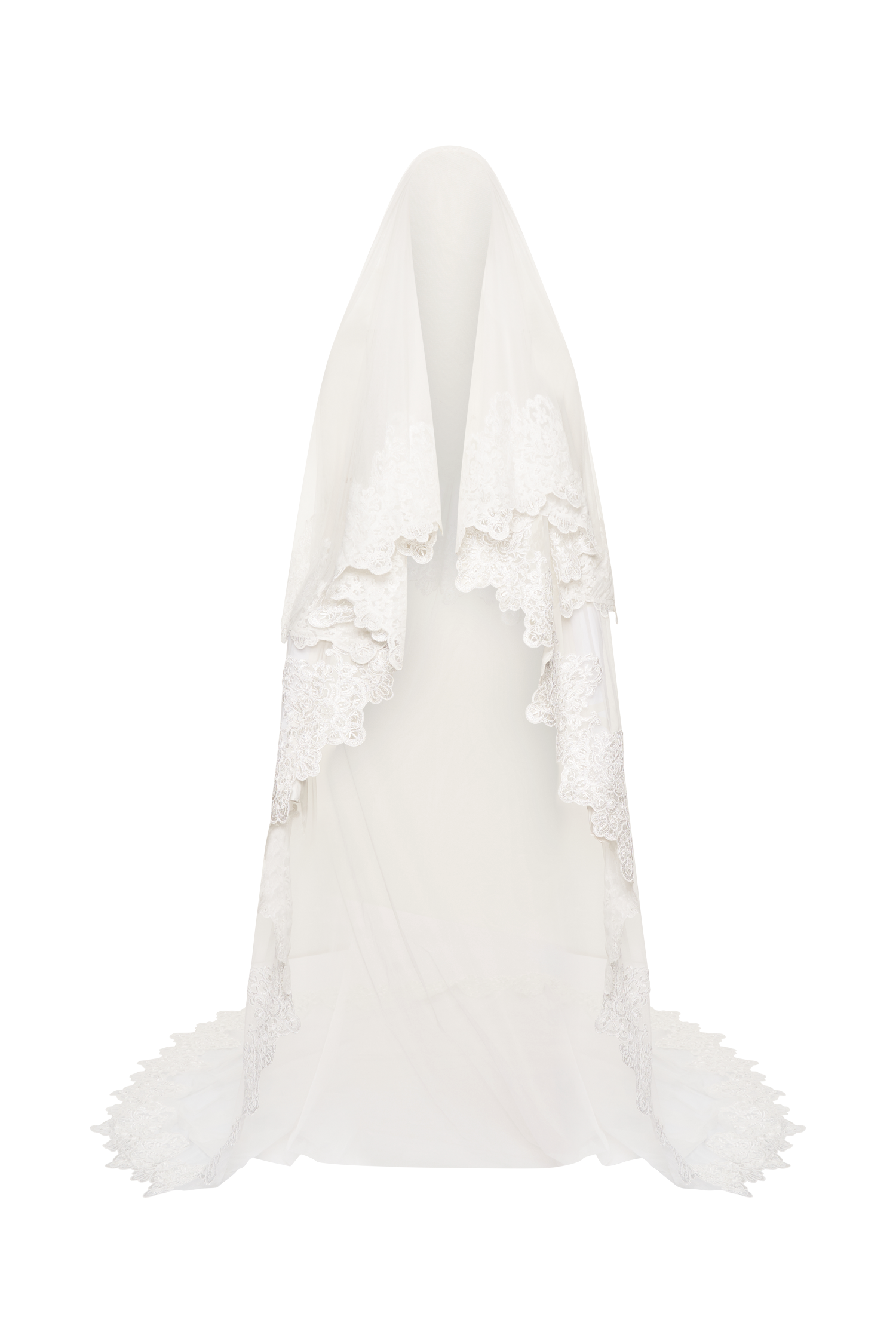 White Lace Trim Bridal Veil with Comb Attachment | Paulette