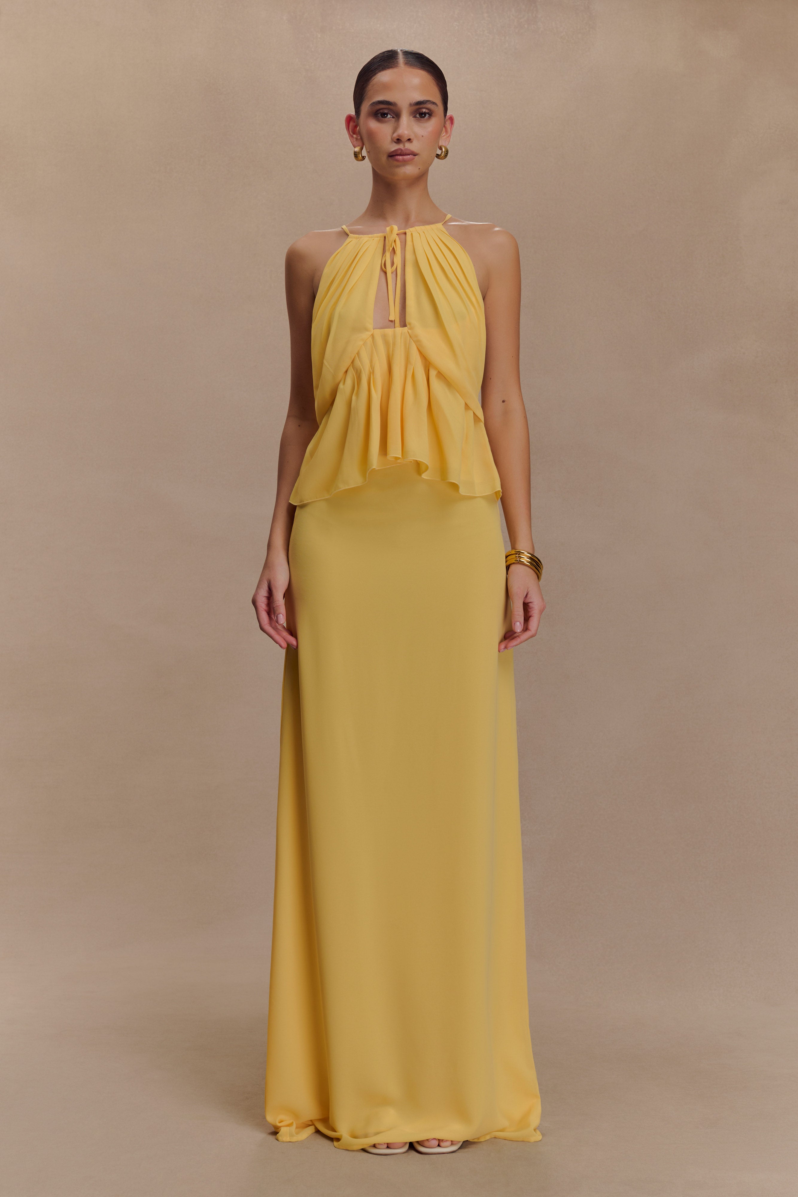Chiffon Maxi Skirt with Tie-Back Waistband | Katalina Butterscotch