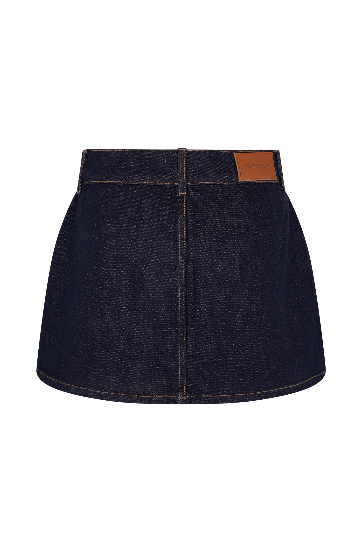 Denim Mini Skirt with Button Fly - Washed Indigo Blue | Julienne