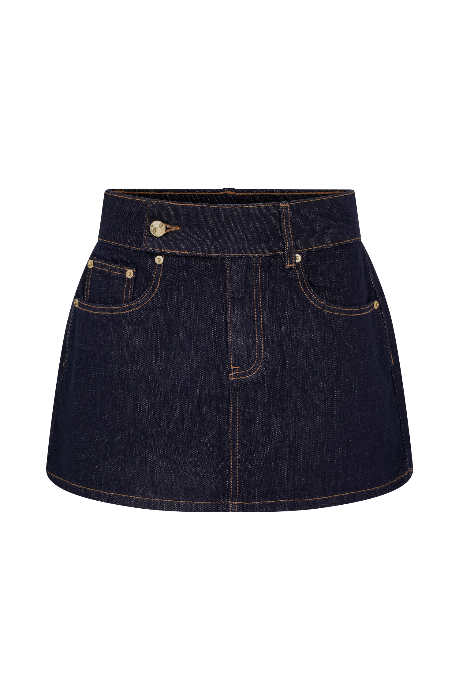 Denim Mini Skirt with Button Fly - Washed Indigo Blue | Julienne