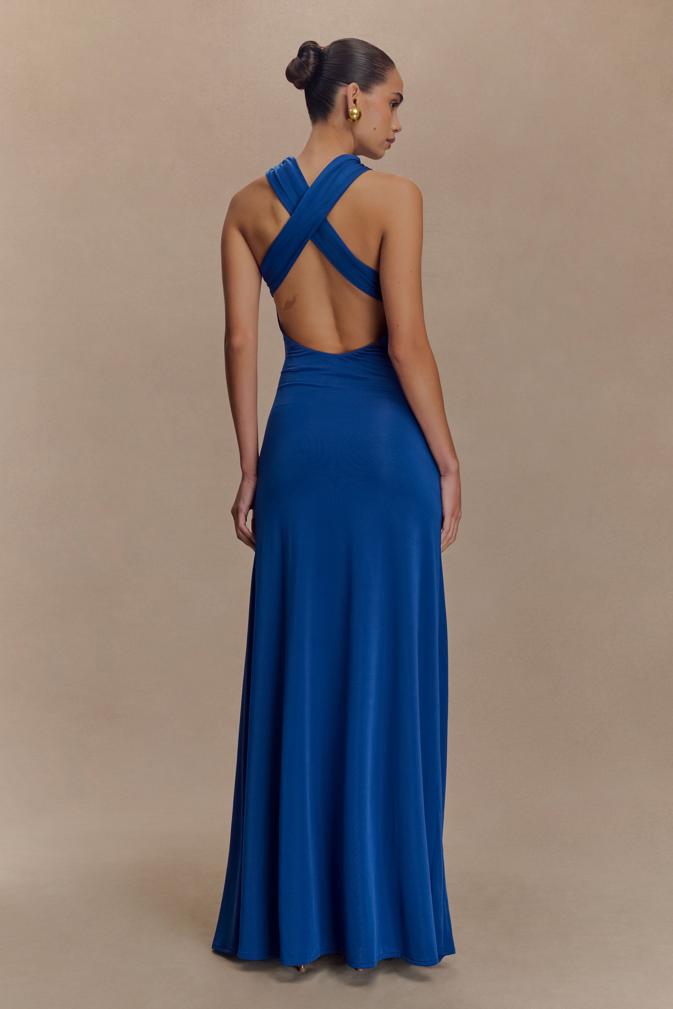 Asymmetrical Slinky Maxi Dress with Cowl Back & Fishtail Hem | Marlee