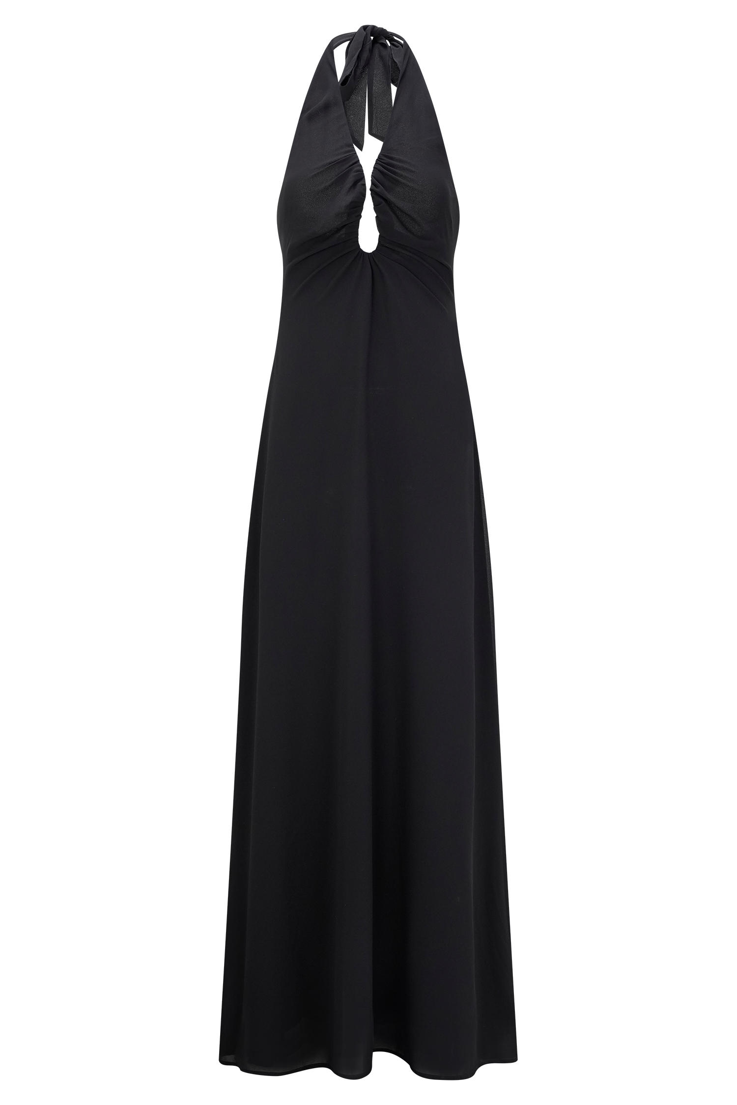 Chiffon Halter Maxi Dress with V Neck & A-Line Flare | Malakhai