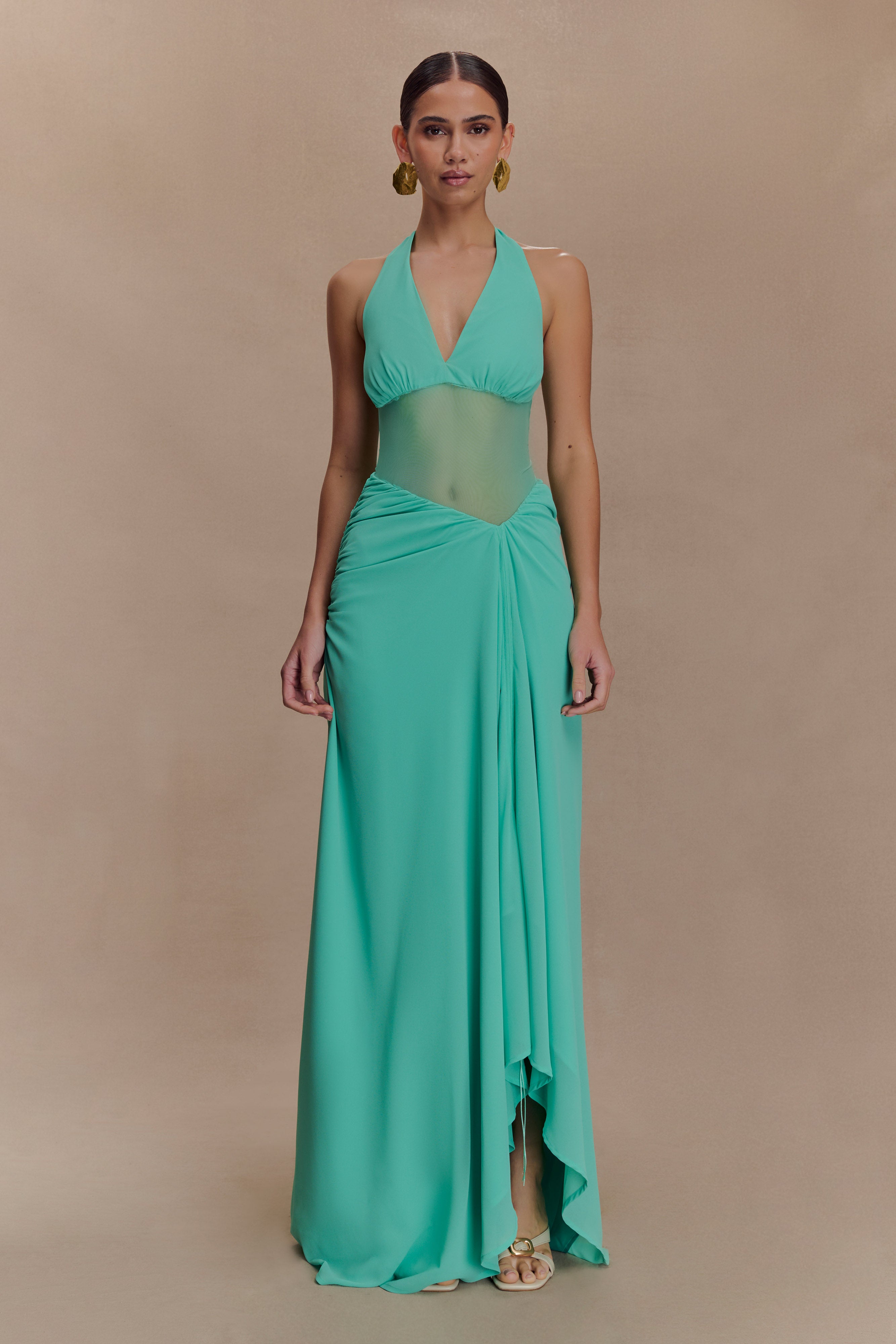 Chiffon & Mesh Maxi Dress with Halter Neckline | Jonna