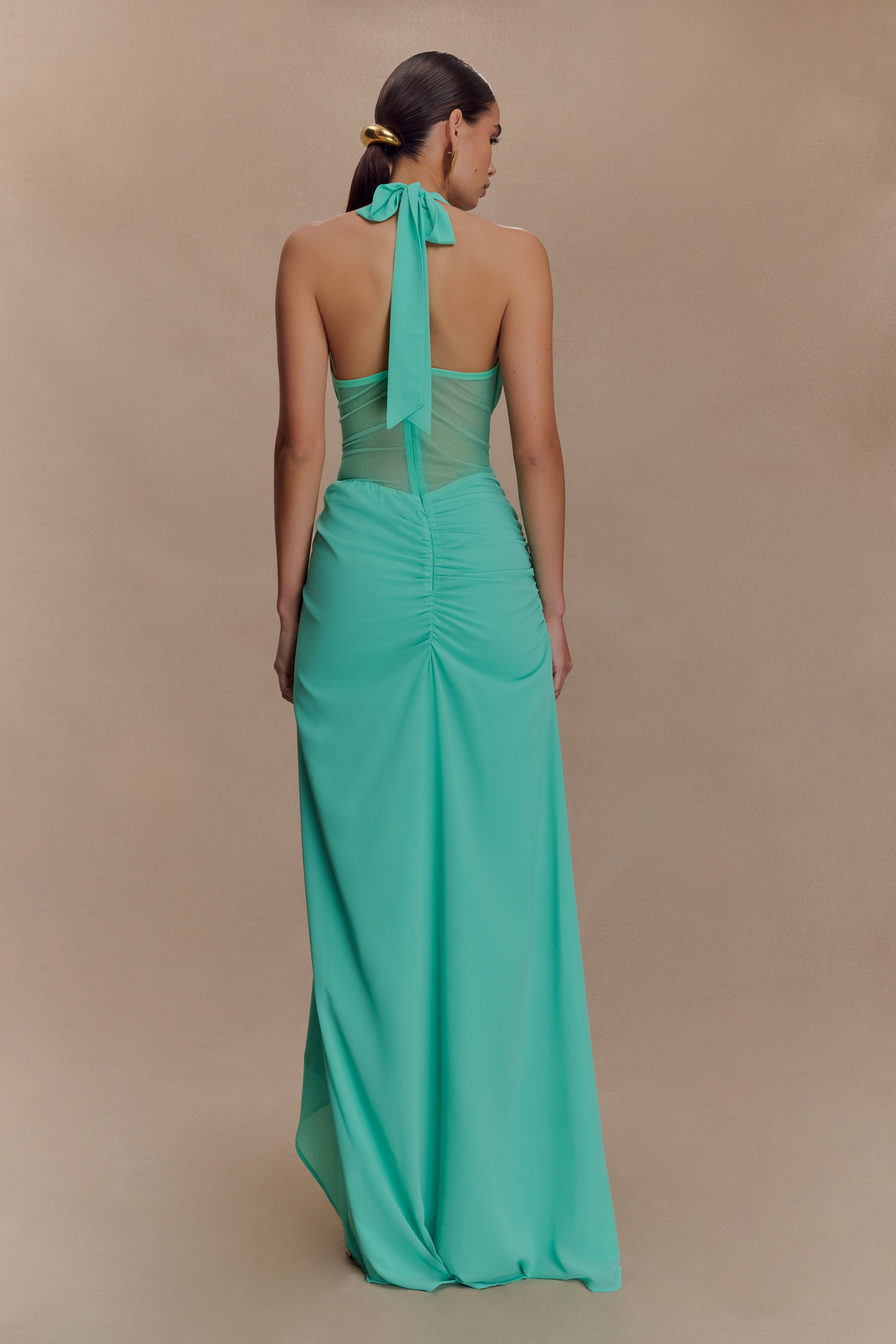 Chiffon & Mesh Maxi Dress with Halter Neckline | Jonna