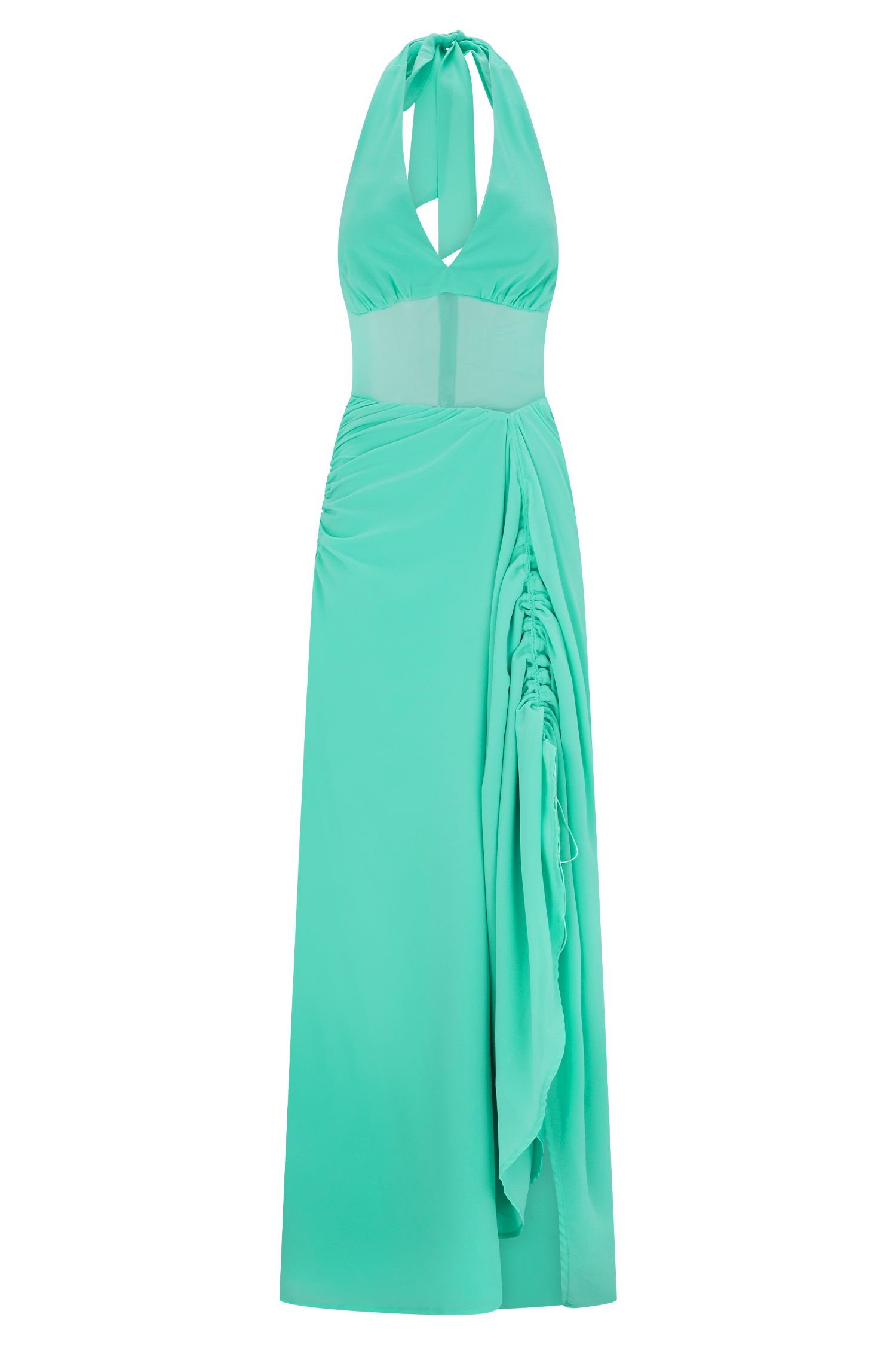 Chiffon & Mesh Maxi Dress with Halter Neckline | Jonna