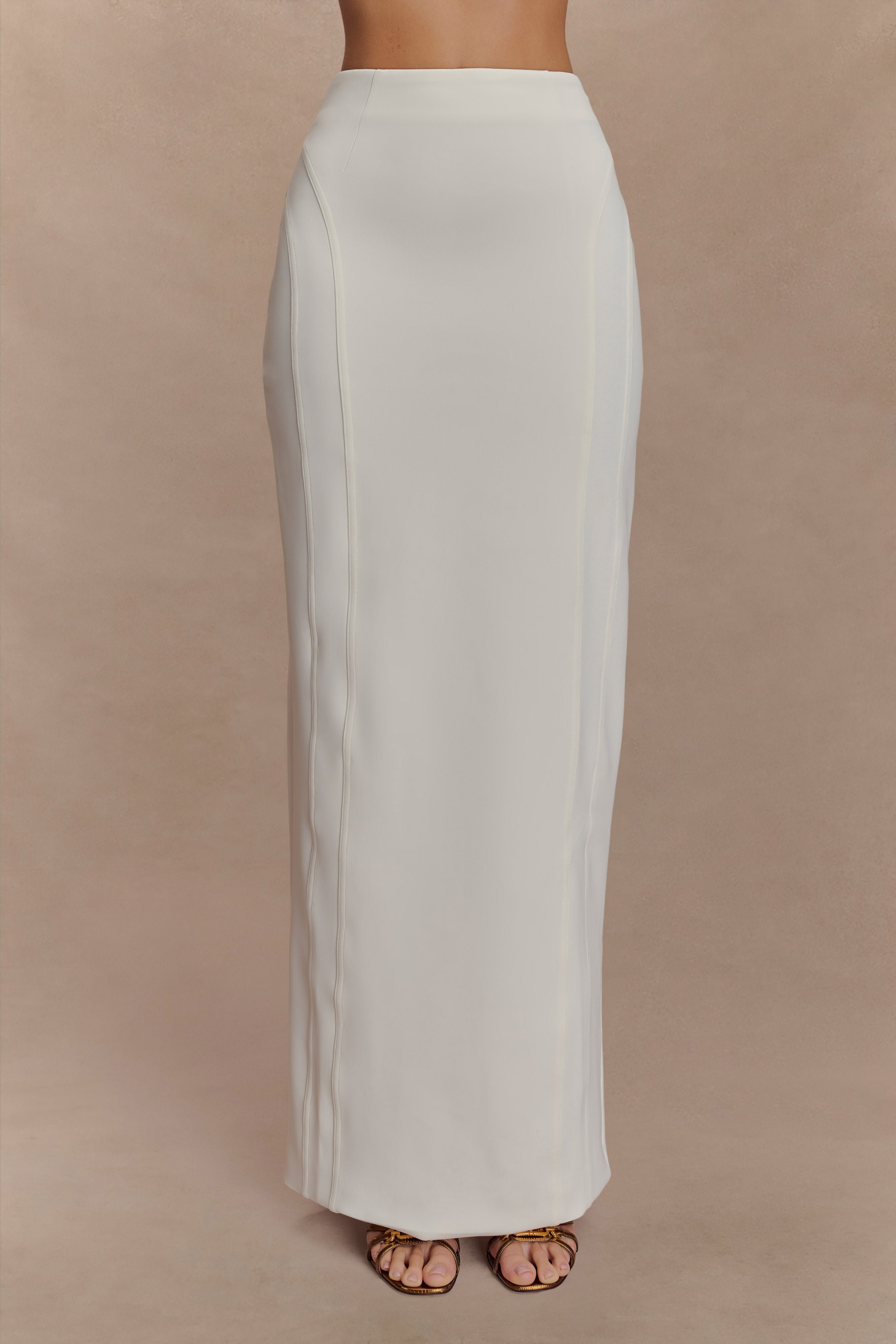 High Waist Maxi Skirt with Back Vent & Zip Closure | Alma
