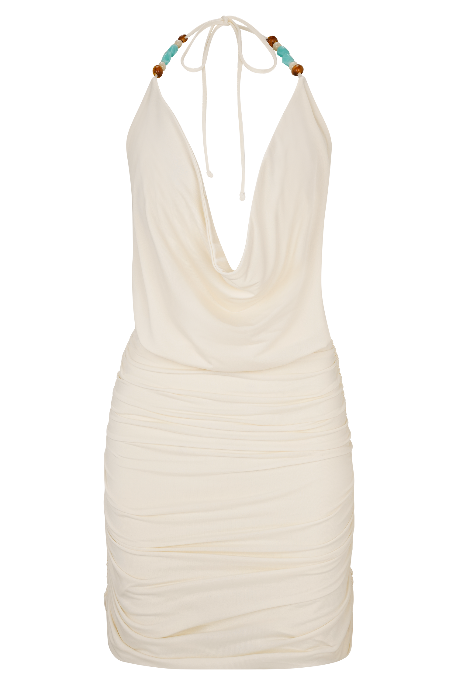Beaded Cowl Mini Dress for Evening Events | Astraeus Ivory